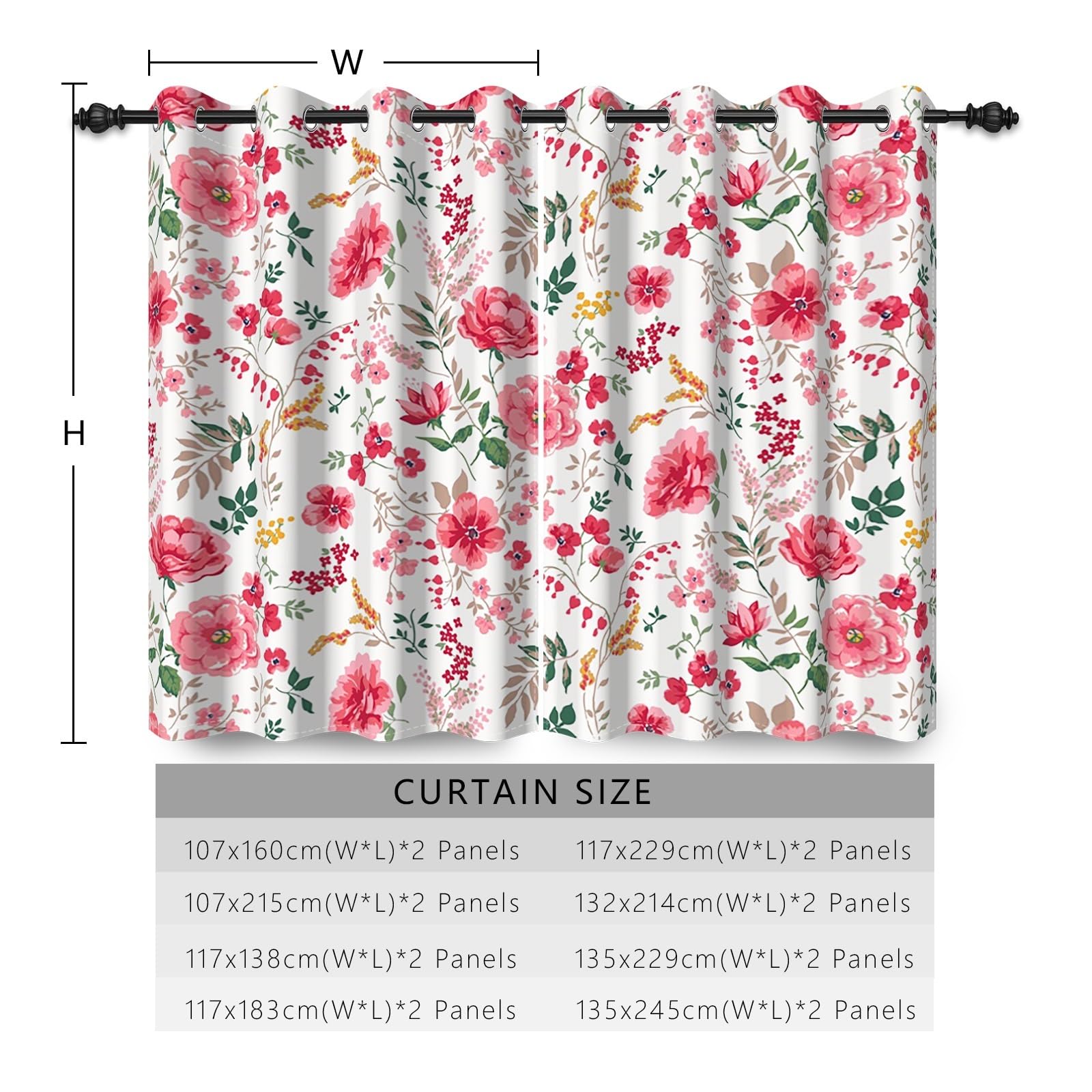 117x183cm Cortina con Ojales de Flores Rosa Floral Estético Botánico Granja Estilo campestre Aislantes Térmicas Cortinas para Ventanas Dormitorio de niña Sala de Estar,2 Panels