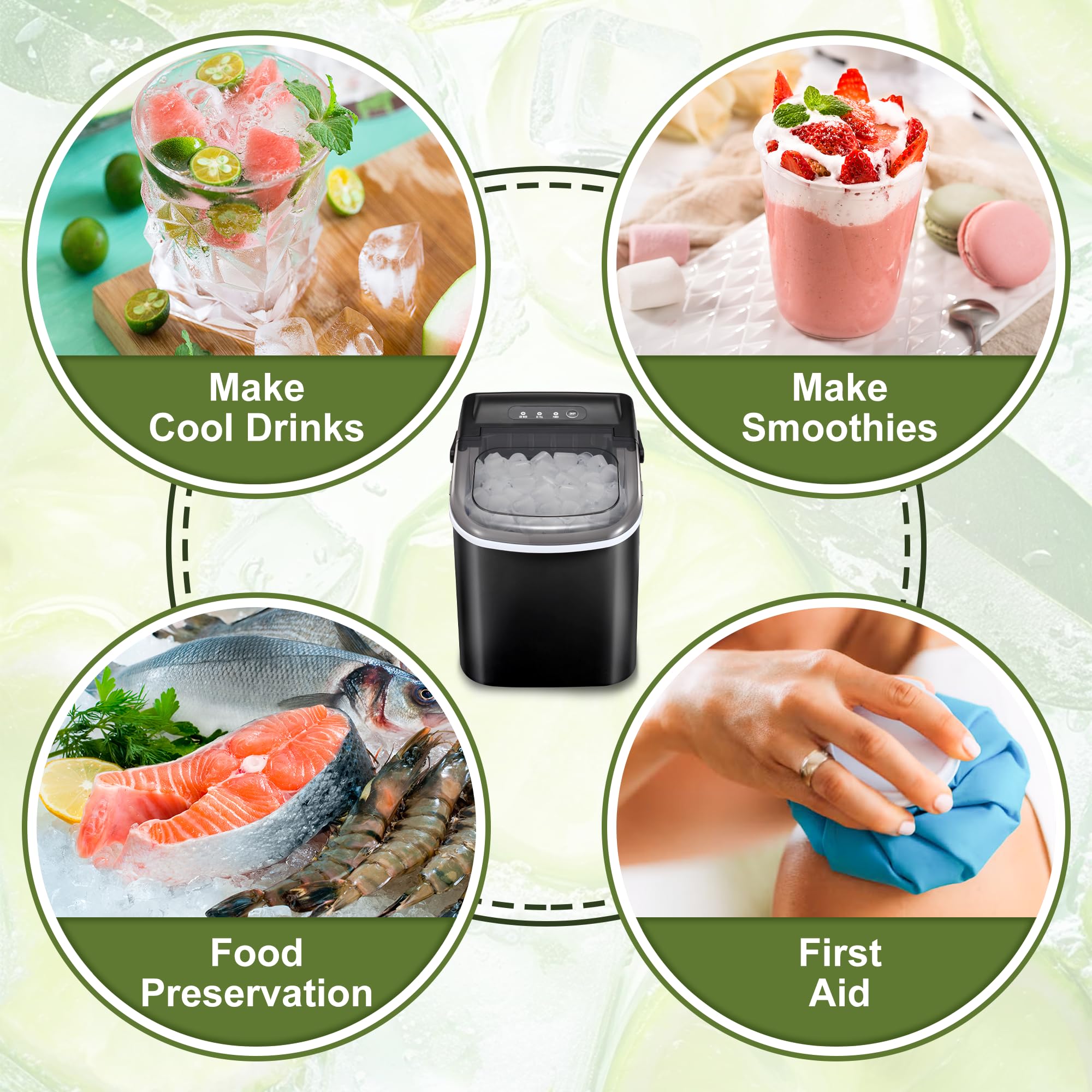 Nicbex Ice Makers Countertop, Ice Machine Maker Countertop With Self-Cleaning, 26lbs/24h, 9 Cubes In 8 Mins, Bullet-Shaped Ice Cube Maker, Commercial, Small Ice Maker, Portable, Black on Fridge.com - View 6