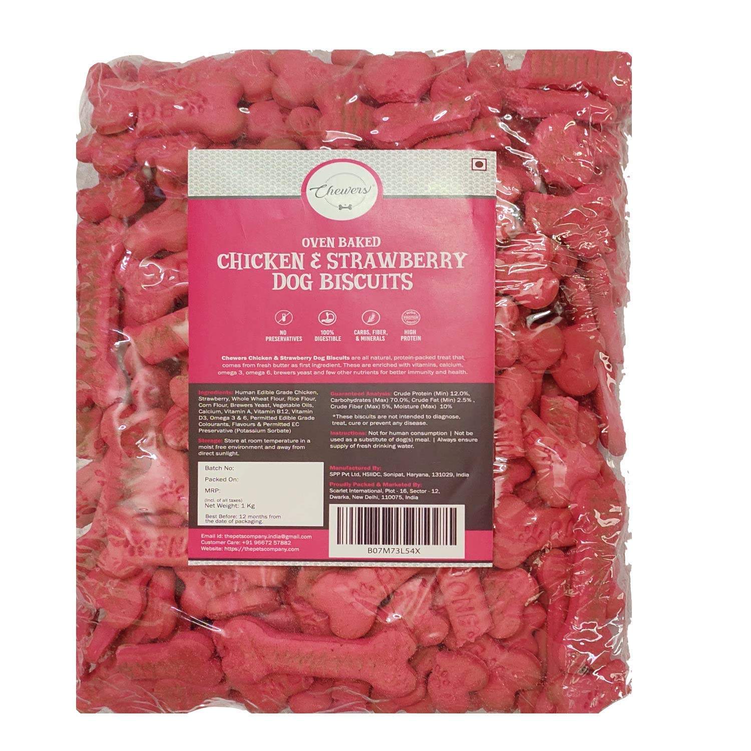 Chewers Oven Baked Real Chicken & Strawberry Dog Biscuits, Chicken Flavour, Dog Treat 1 Kg (Pack of 4) (B07M73LGPR) Amazon Price History, Amazon Price Tracker