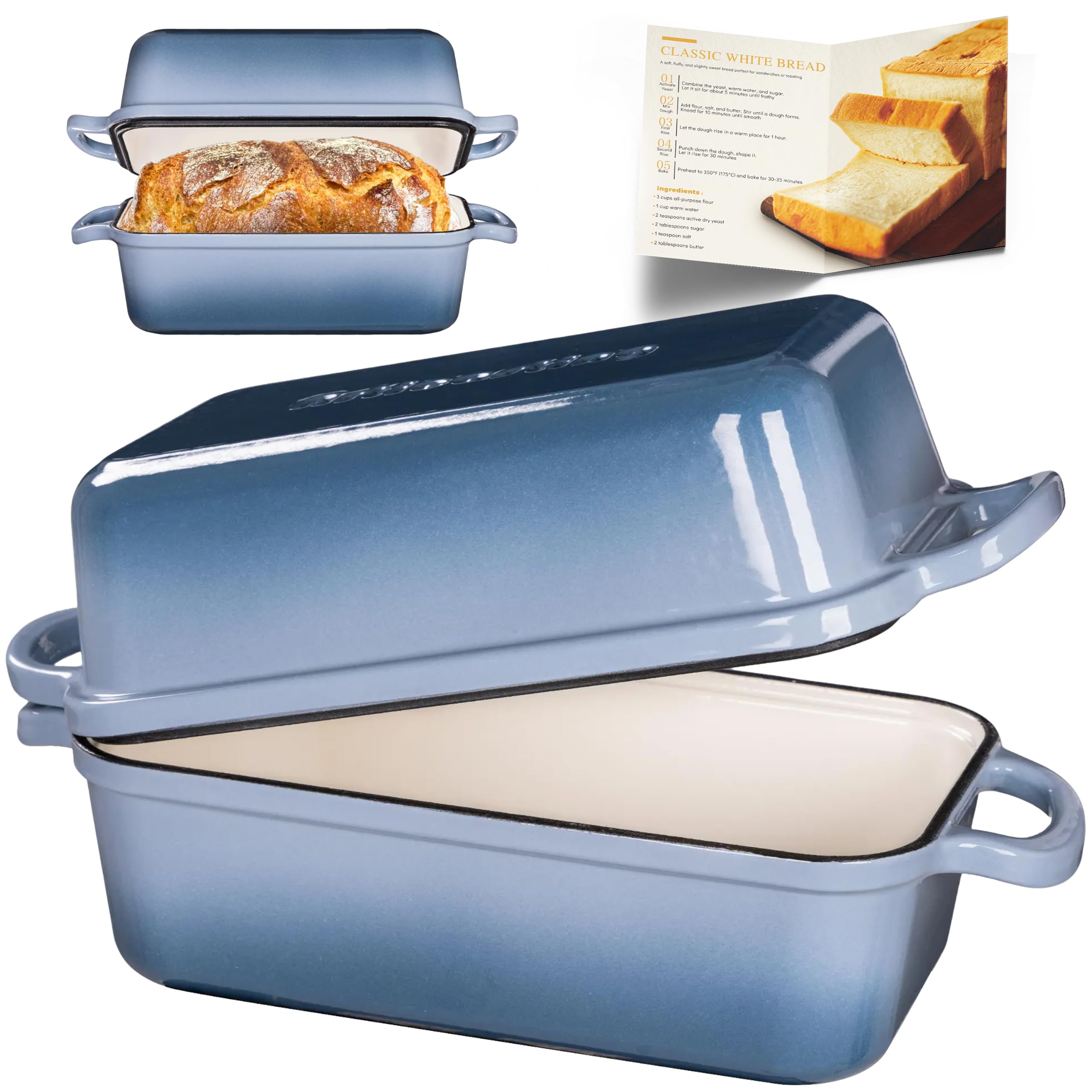 Articasting Enameled Cast Iron Bread Loaf Pan with Lid