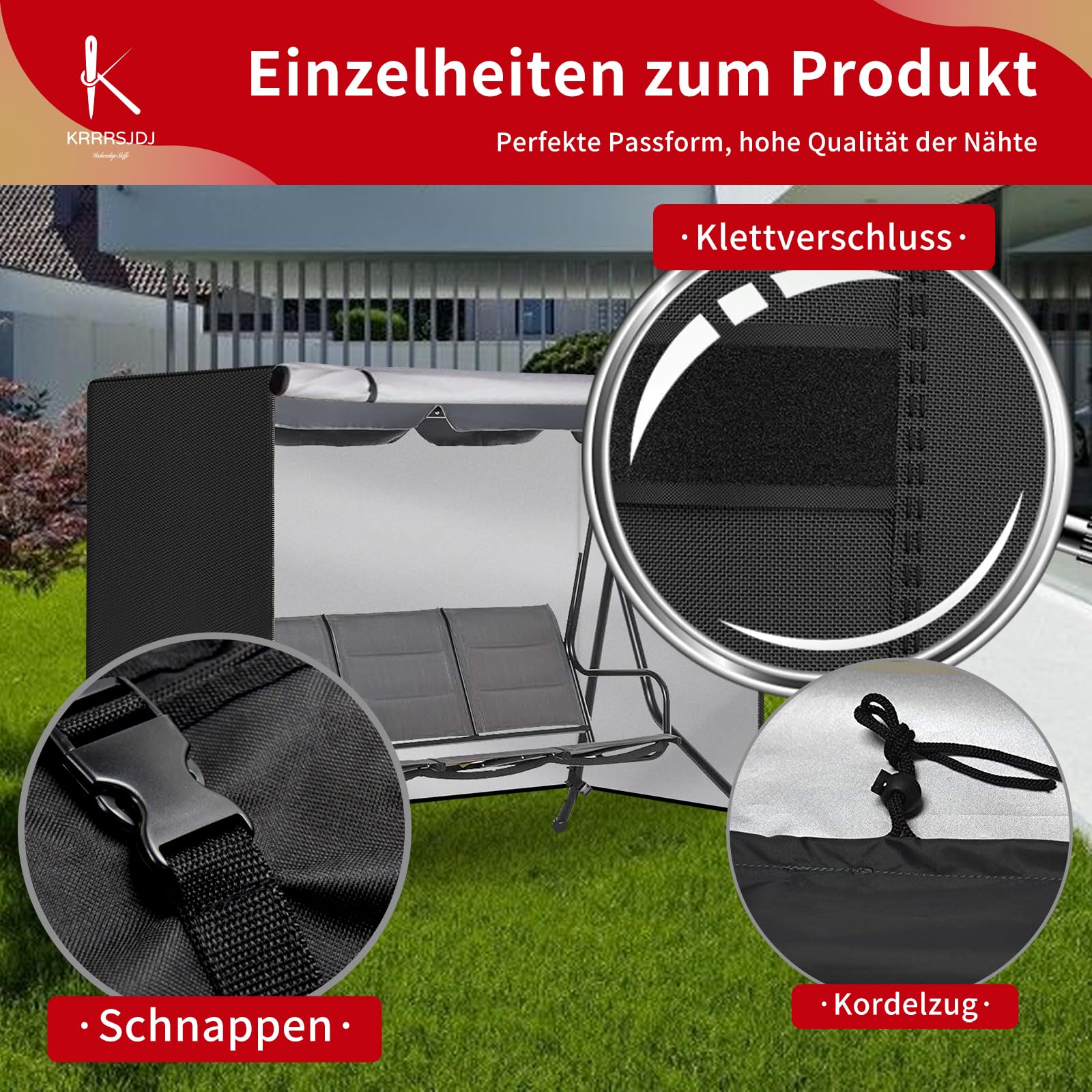 Coperture Cover Protezione per Altalena da Giardino Impermeabile,(220×150×170cm) Hollywood di Copertura per Dondolo Antivento，Telo Copri Dondolo con Fune e fibbie regolabili, 420D (Nero)