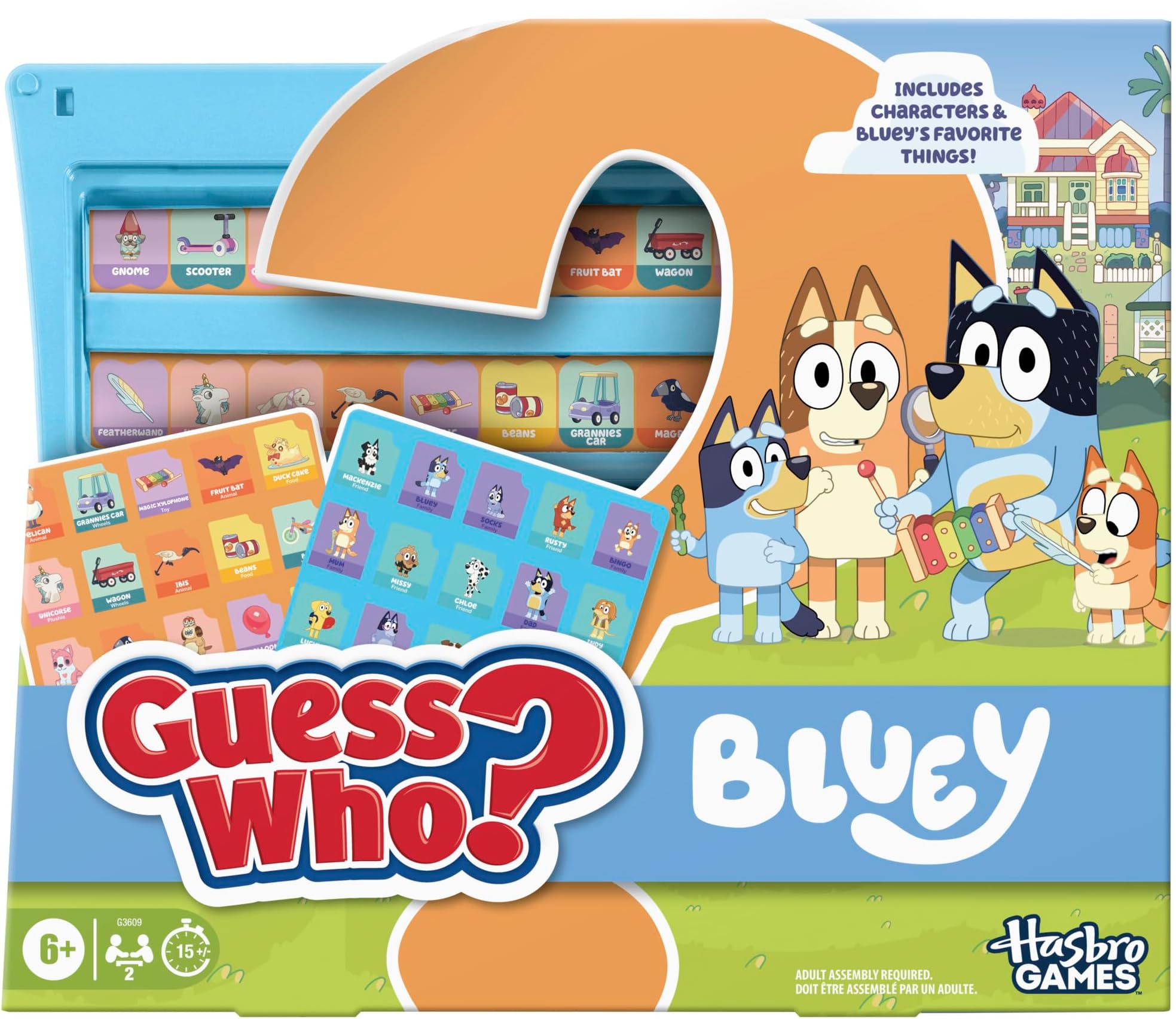 Guess Who? Bluey Edition Game | Bluey Characters and Objects | Fun Kids Board Games for Families | 2 Players | 15 Mins. | Travel Friendly | Ages 6+