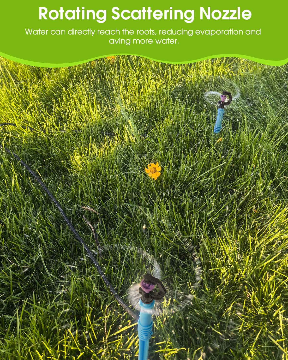 Sistema di irrigazione automatico per prato con kit di tubi da 1,2 m, 2,3 m, 1,2 m, 1,7 cm, irrigatore rotante da giardino per irrigazione a goccia, irrigazione di piante, cura del cortile e del prato