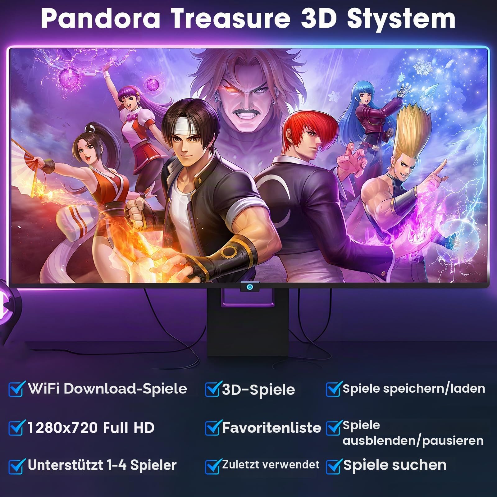 2025 Verbesserte Arcade-Konsole, Pandora-Box, eingebaute 36.800 Spiele, PSP/DC/N64-Simulatoren, 3D-Spiel, 4K-HDMI-Ausgang, geeignet für TV/PC/Projektor, 256 GB TF-Karte, Retro-Spielekonsole