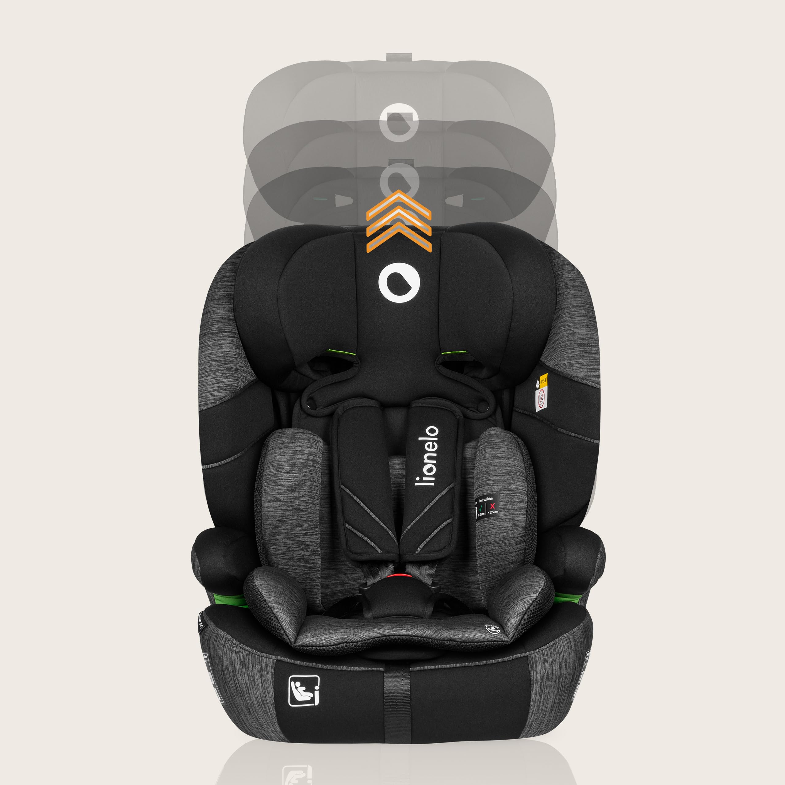 LIONELO LEVI ONE I-SIZE Silla infantil de coche 76-150 cm, Grupo 1 2 3, Protección Lateral, Reposacabezas ajustable de 10 etapas, Reposabrazos Cómodos, Respaldo Extraíble, R129 i-Size