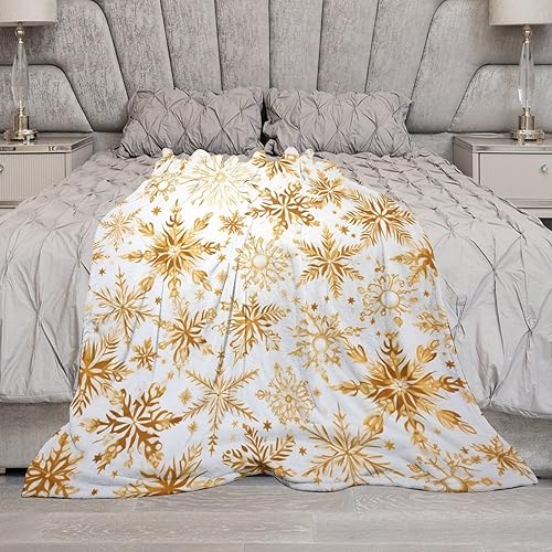 Miniatura 6 de MaSiledy Manta de vellón de felpa blanca y dorada, manta de Navidad, manta de franela de Navidad de 50 x 60 pulgadas, decoración del hogar para