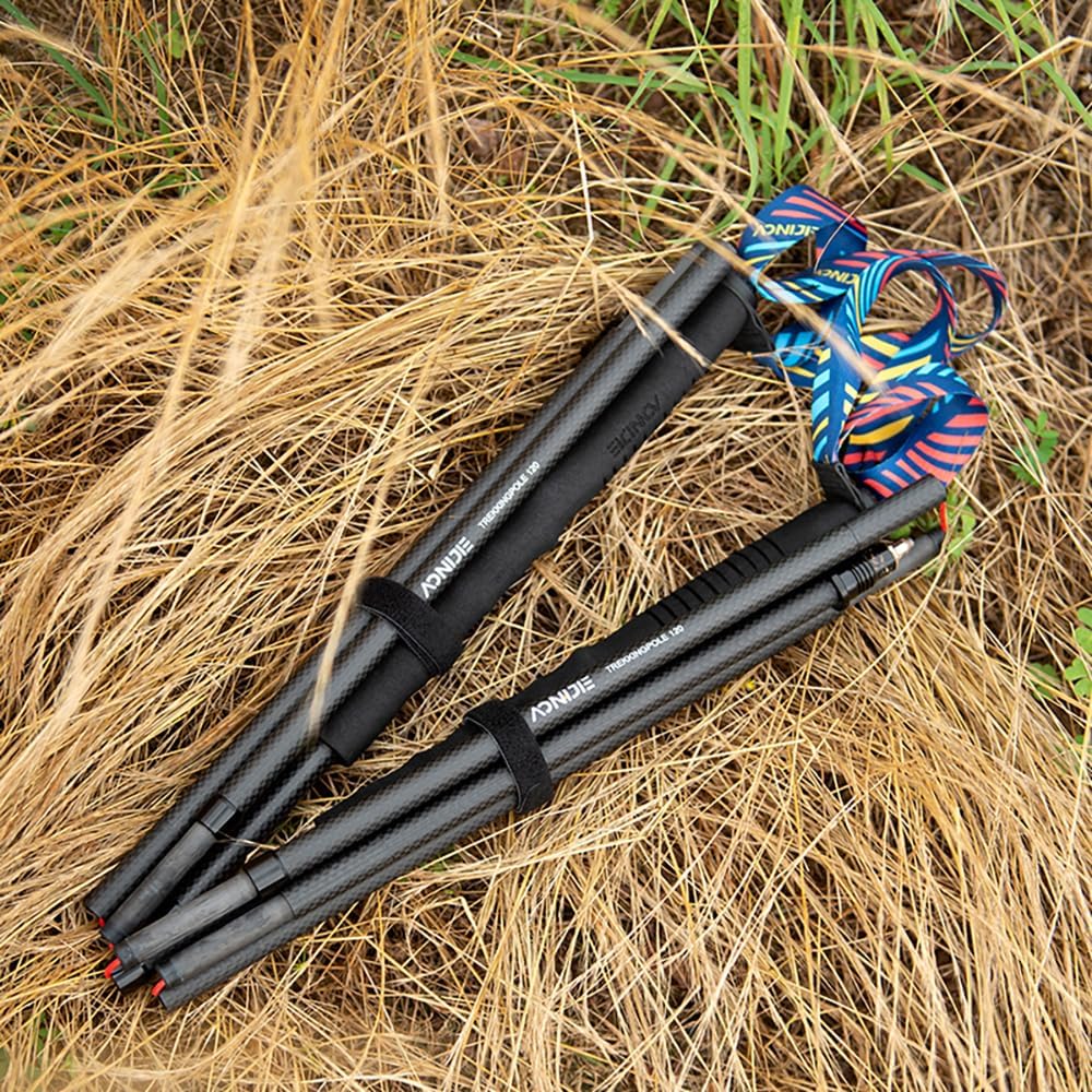 Carbon Fiber Trekking Poles Collapsible Ultralight M Walking or Hiking Sticks with EVA Grips and Drawstring Quick Lock for Backpacking Camping
