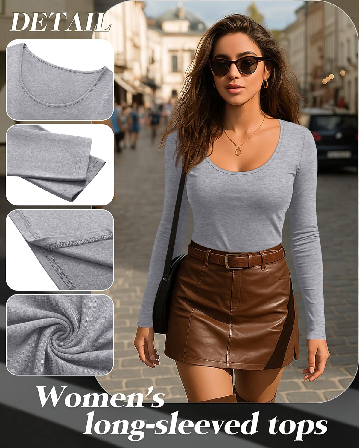 Ficerd 4 Pack Women's Long Sleeve T Shirts Scoop Neck Basic Tight Slim Fit Tops Casual Fashion Tee Shirts - Image 5