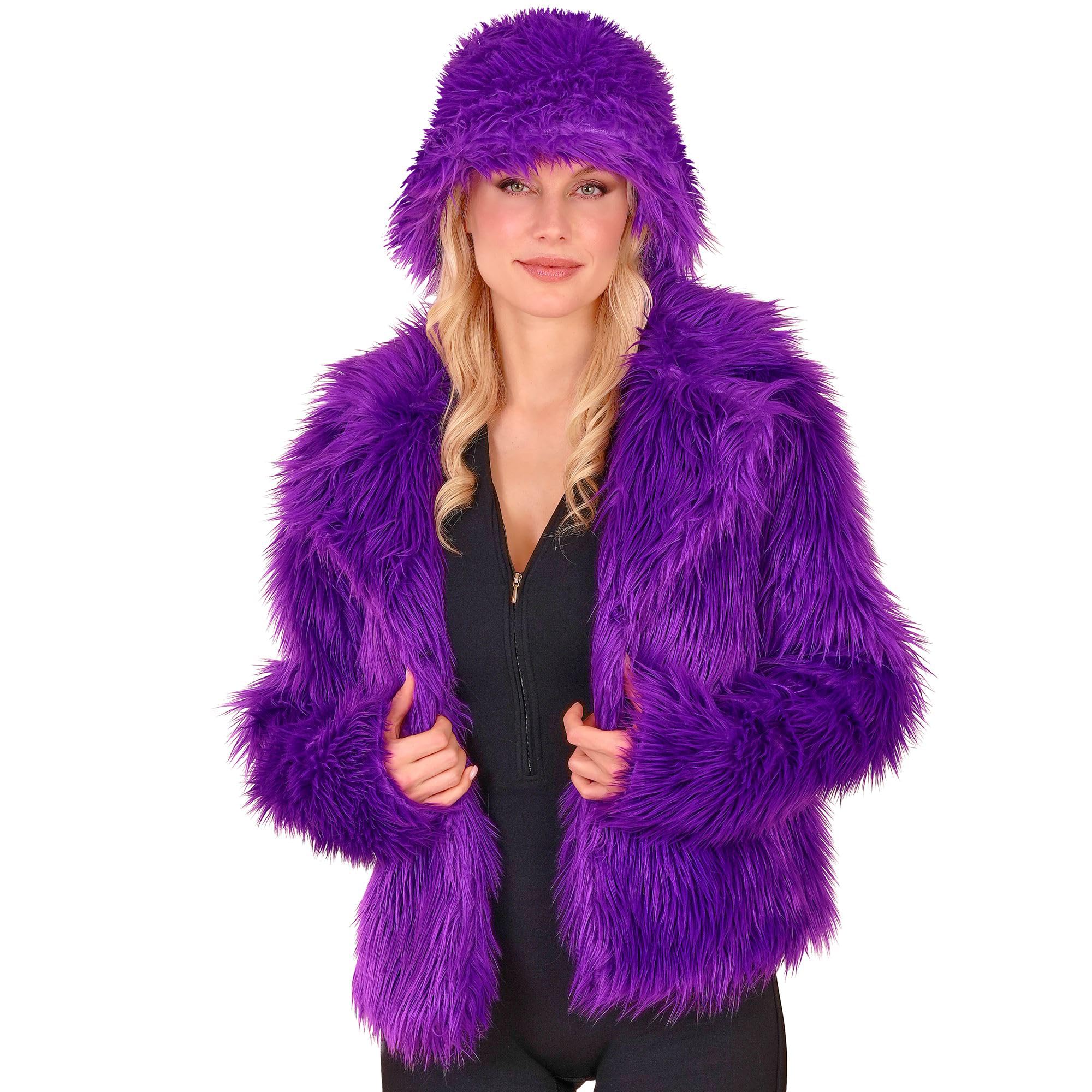 W WIDMANN MILANO Party Fashion Veste en fausse fourrure pour femme, fourrure moelleuse, veste en peluche, costume, tenue de fête pour carnaval et festival