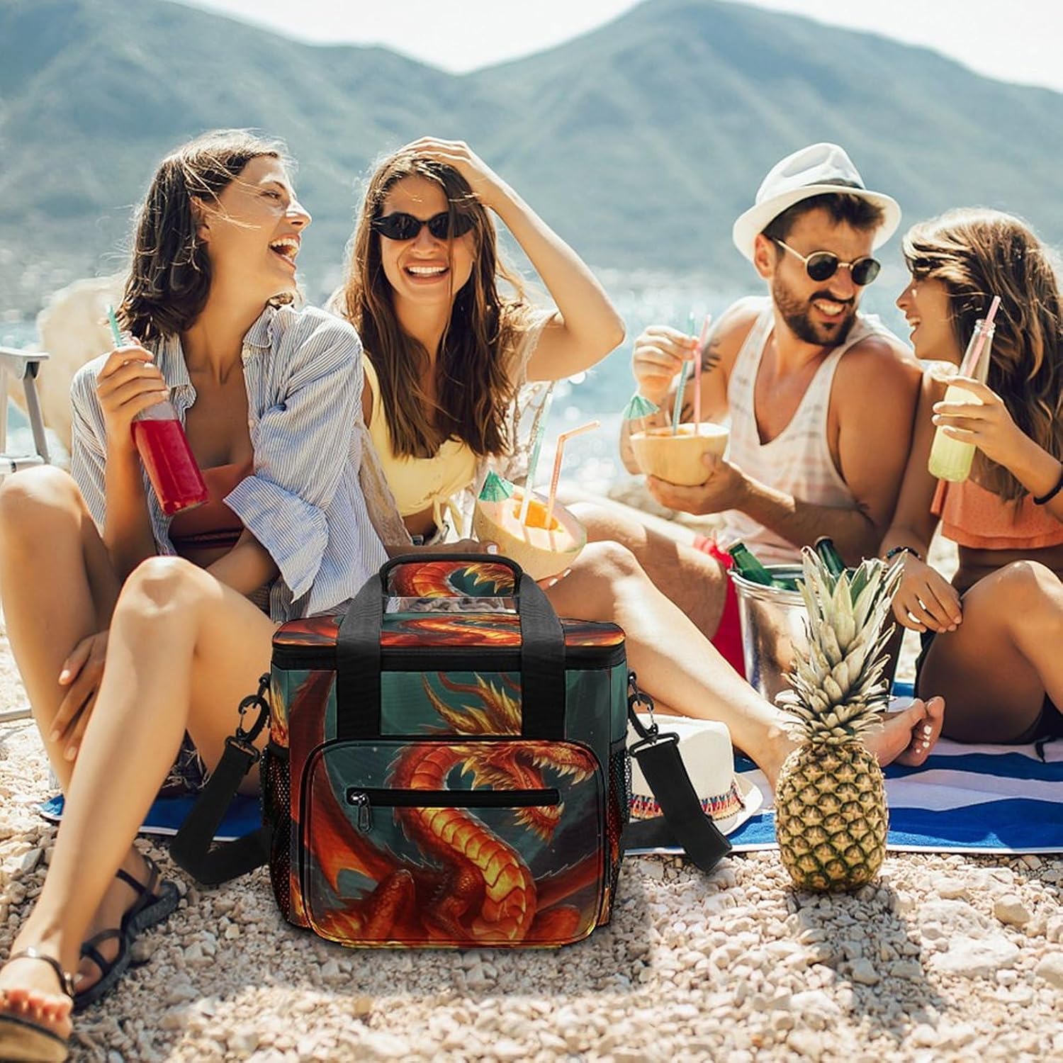 Dragon King in Fire Cooler Bag Portable Insulated Lunch Bags Leakproof Ice Chest Large Capacity Soft Cooler Tote for Picnic Camping Work Travel Keep Food Drinks Fresh 22.5L