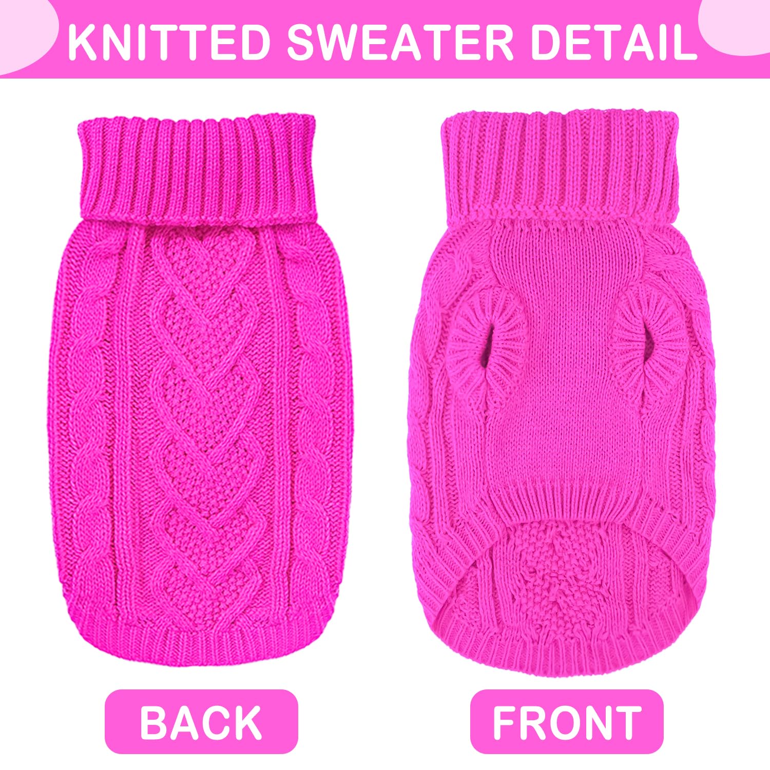 Pull pour chien de petite taille, pull tricoté chaud à col roulé – Vêtements pour chiots et petits chiens, vêtements pour l'automne et l'hiver (rose, taille S)