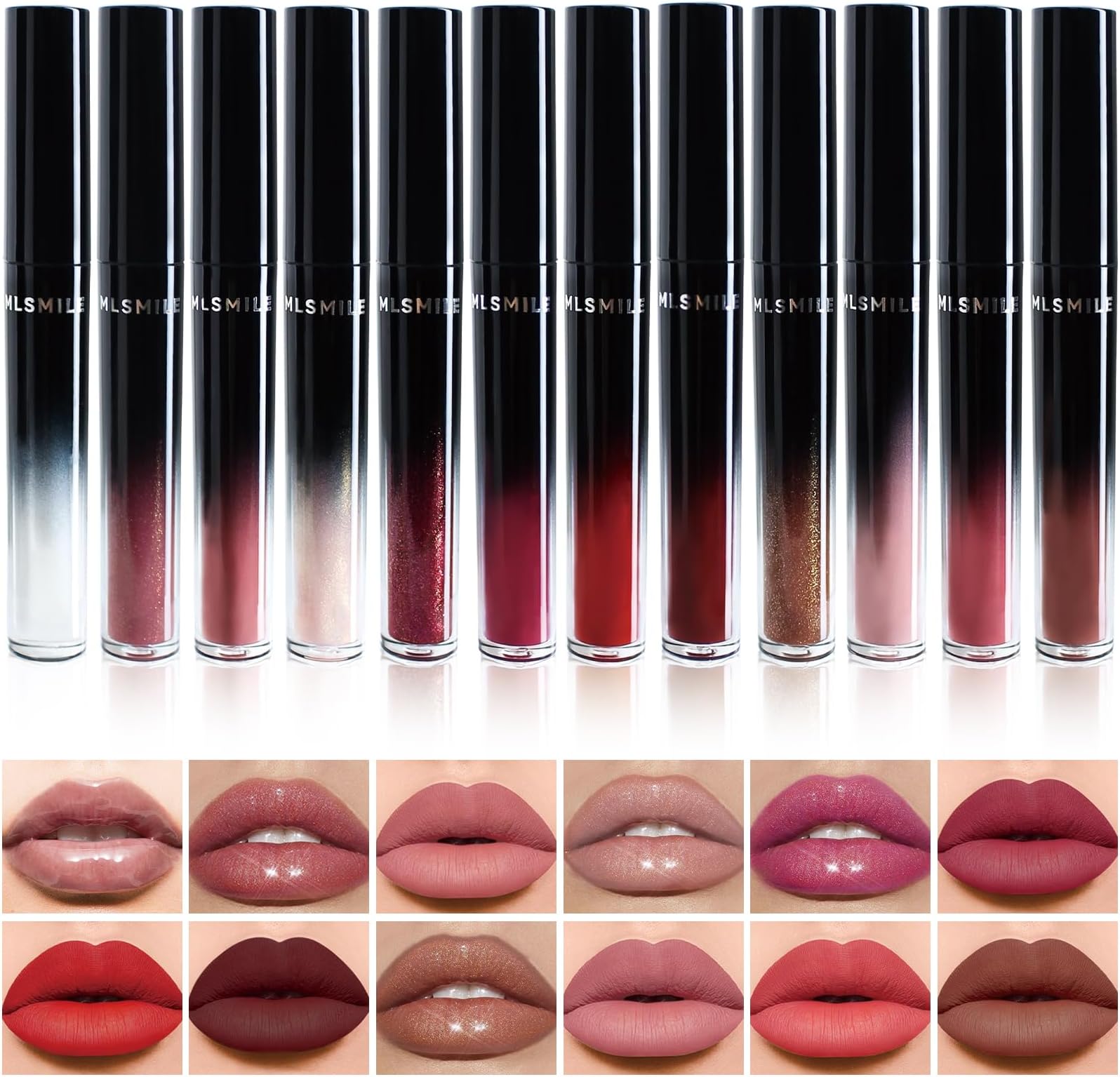 12PCS Lip Gloss Set, Shiny & Matte liquid lipstick, Long-Lasting Lip Glaze for Women & Girls, Non-Sticky Lip Makeup Kit with Hydrating Formula, Birtiday Gift (5 Shiny + 7 Matte)
