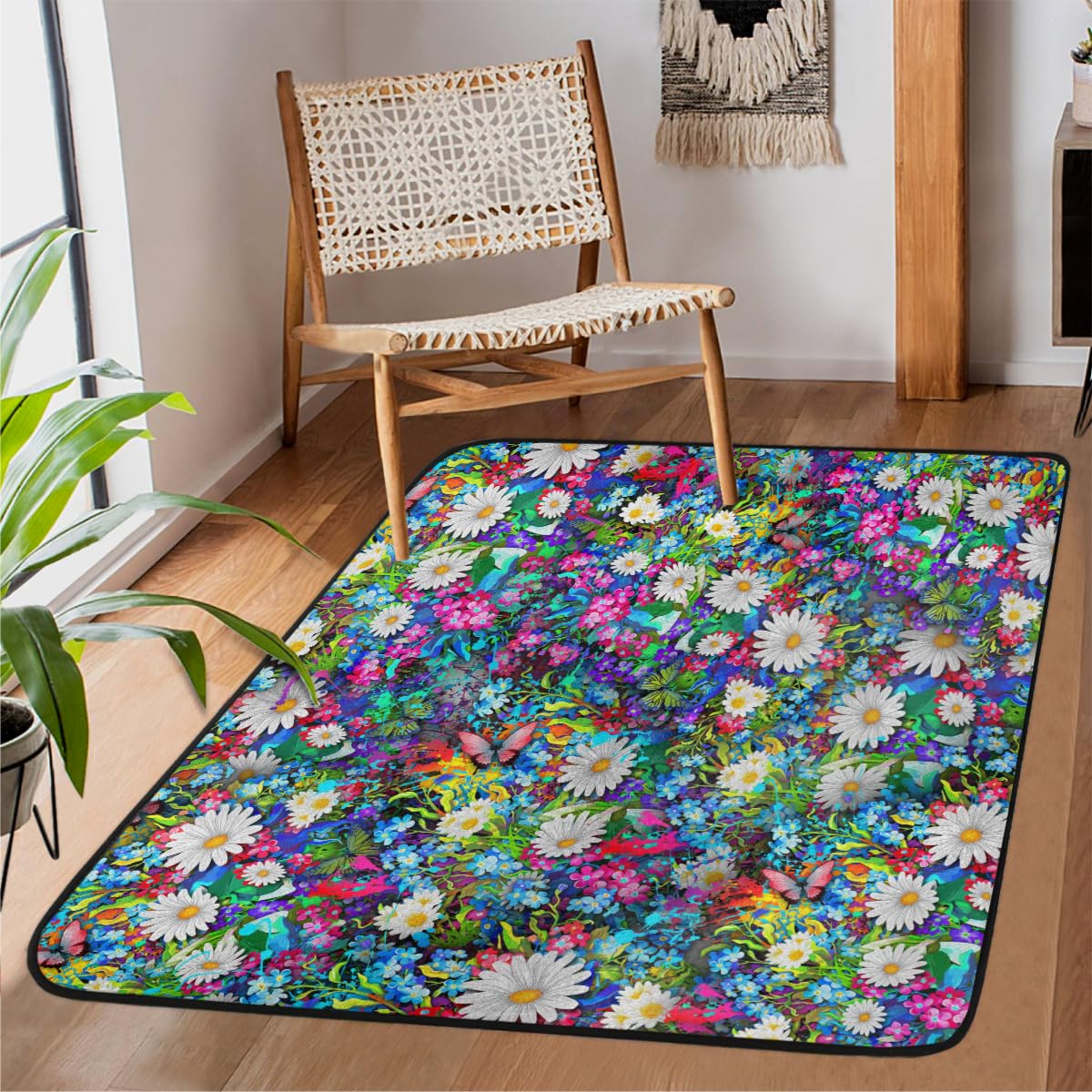 Grand tapis de salon fleurs colorées 122x160 cm pour chambre enfant