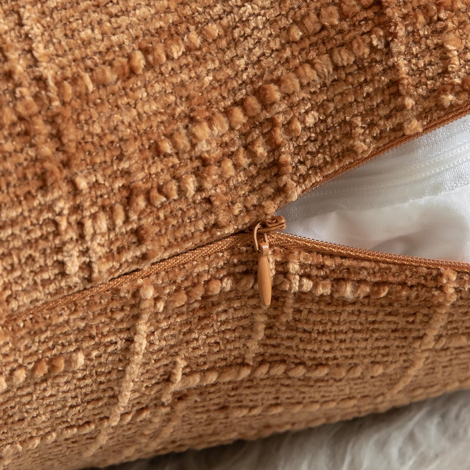 MANDIOO Pack of 2 Soft Chenille Textured Throw Pillow Covers Lumbar Accent Solid Decorative Cushion Cover Cozy Farmhouse Pillow Case for Couch Sofa Bed Living Room 12x20 Inch Burnt Orange - Image 4