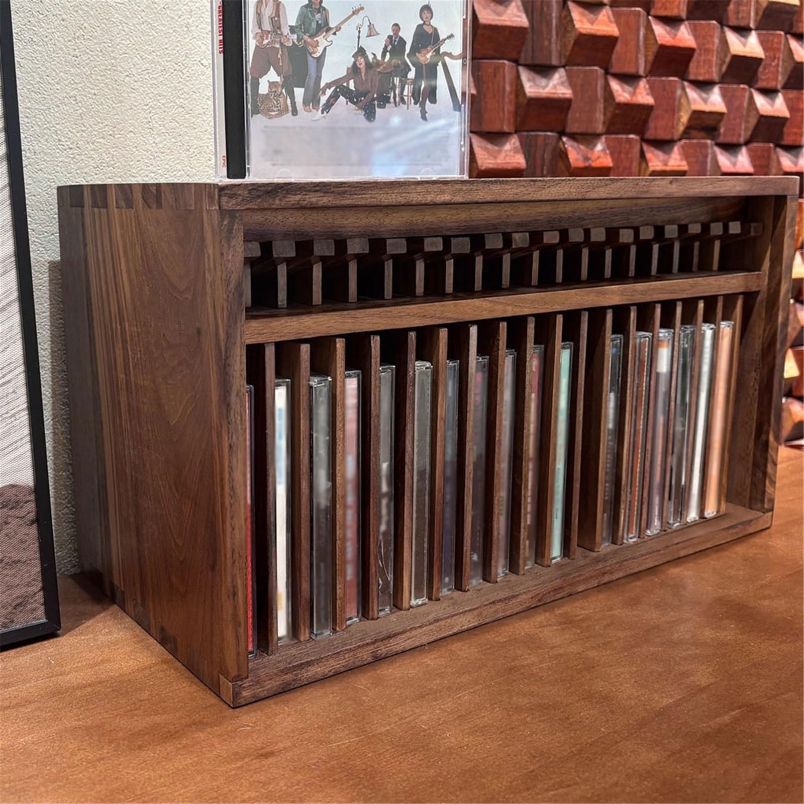 Soporte de Madera para CD, Estante desplegable para Discos de CD, Soporte de Madera para álbumes de música.