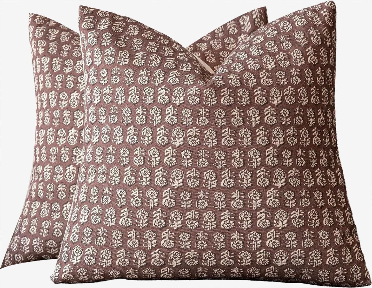 Throw Pillow Covers Boho 16x16/18x18/20x20 - Set of 2 Vintage Floral Pillowcases with Zipper for Bed Accent Modern Pillowcase Sofa Livingroom Home(Red brown,2pcs：45x45cm)