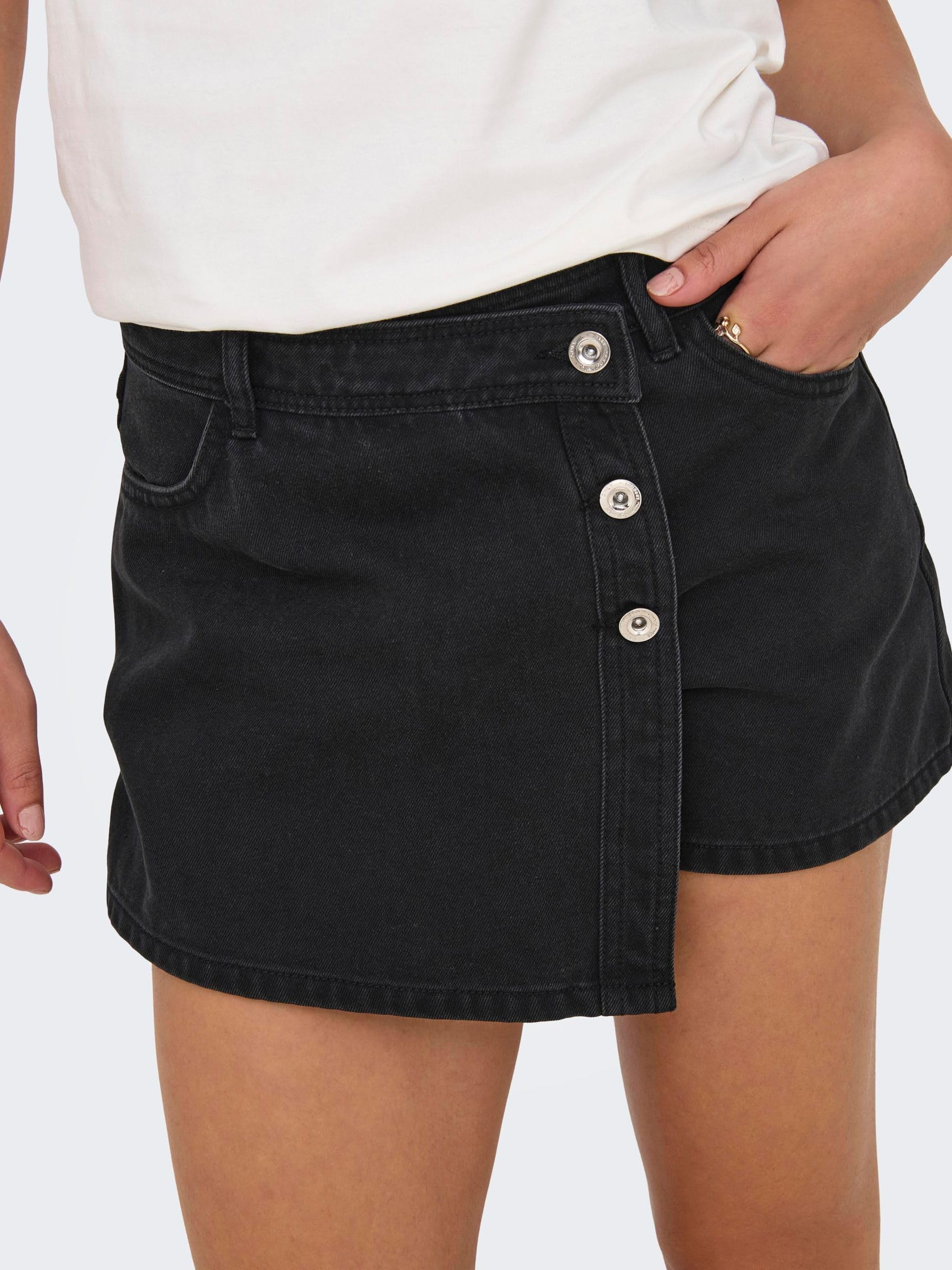 ONLY Onllesly Reg Lb DNM Bj Noos Mini Denim Wrap Skort, Washed Black, S