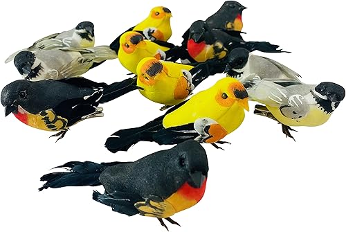 Decoración de pájaros con plumas y clip de fieltro para arreglos florales, artes y manualidades, paquete a granel, paquete de 12