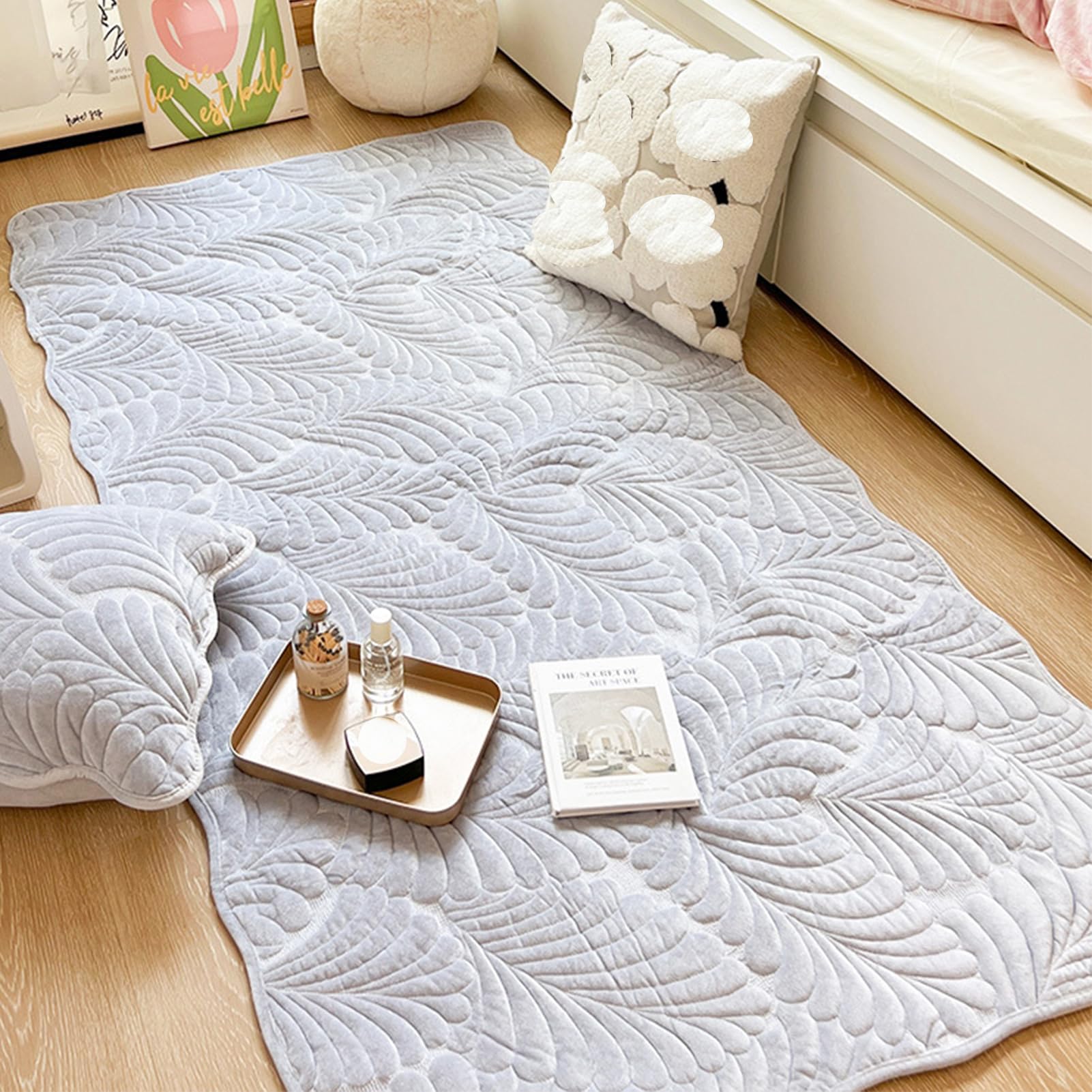 Tapis en coton lavable gris clair 90x180 cm pour le salon
