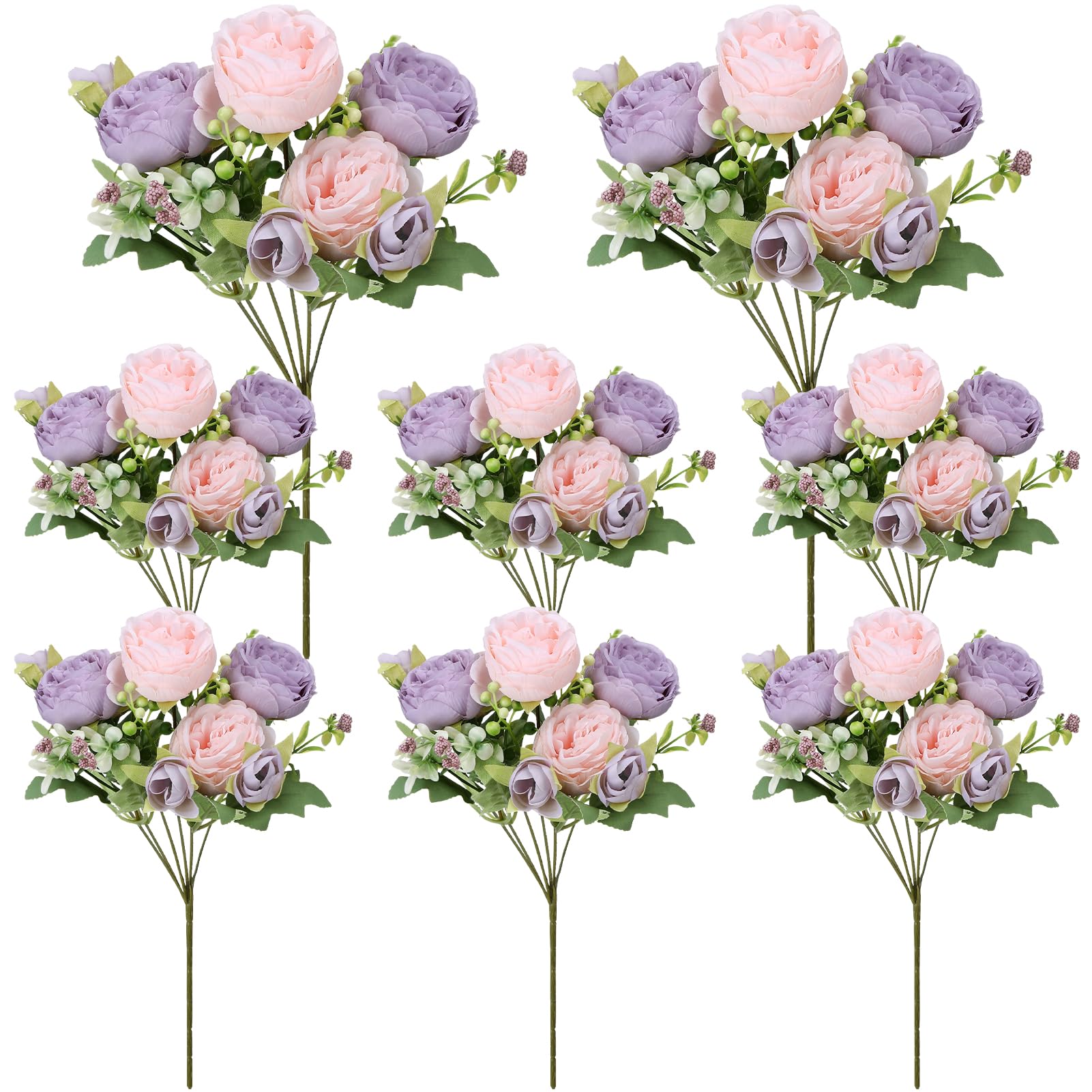 8 Pack Pink, Purple Peonies Artificial Flowers