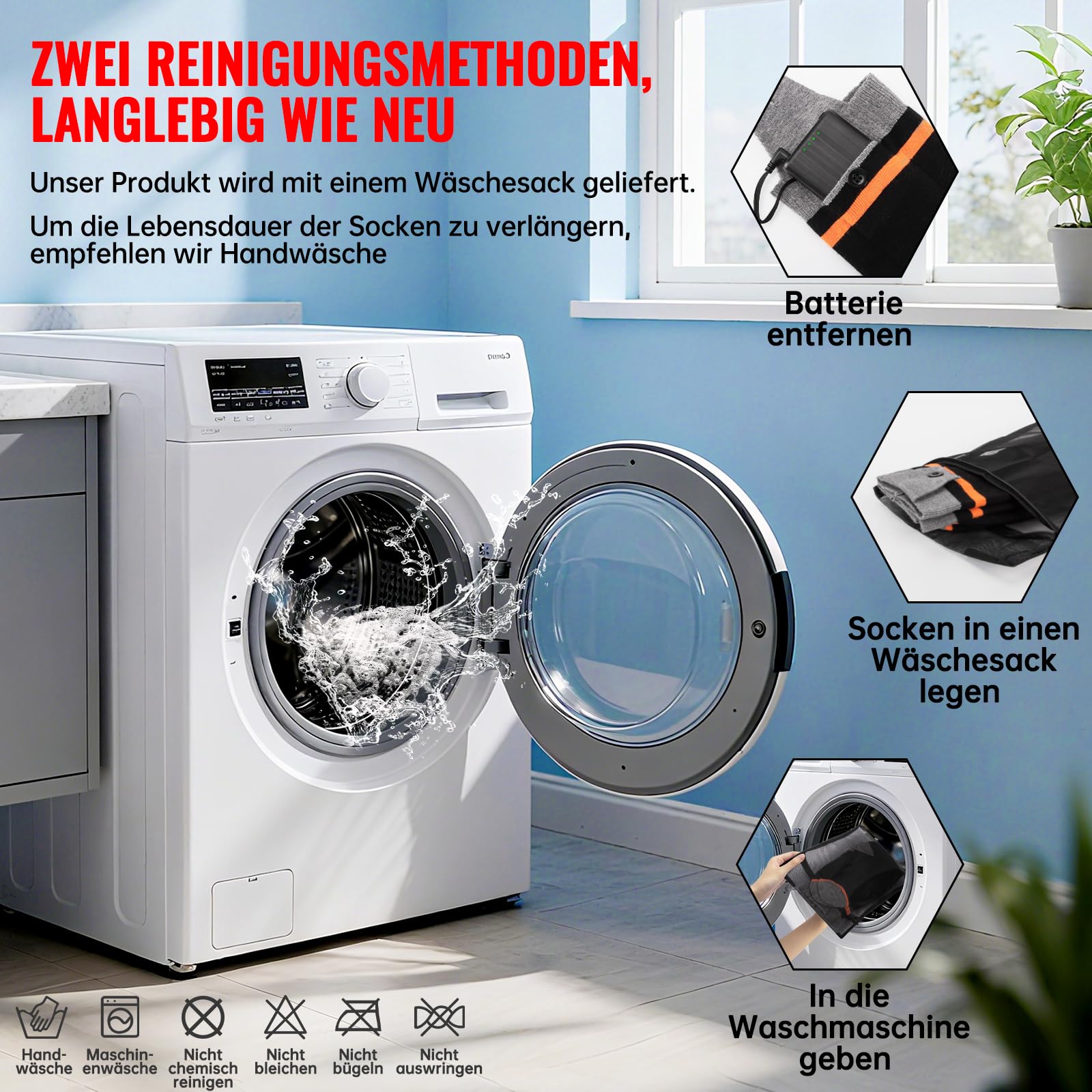 YOOHBERRYS Beheizte Socken, Elektrisch Beheizbare Socken mit 8500mAh Wiederaufladbarer Akku, APP-Fernbedienung bis zu 70°C, Heizsocken Warme Skisocken für Jagd, Wandern, Camping, Skifahren