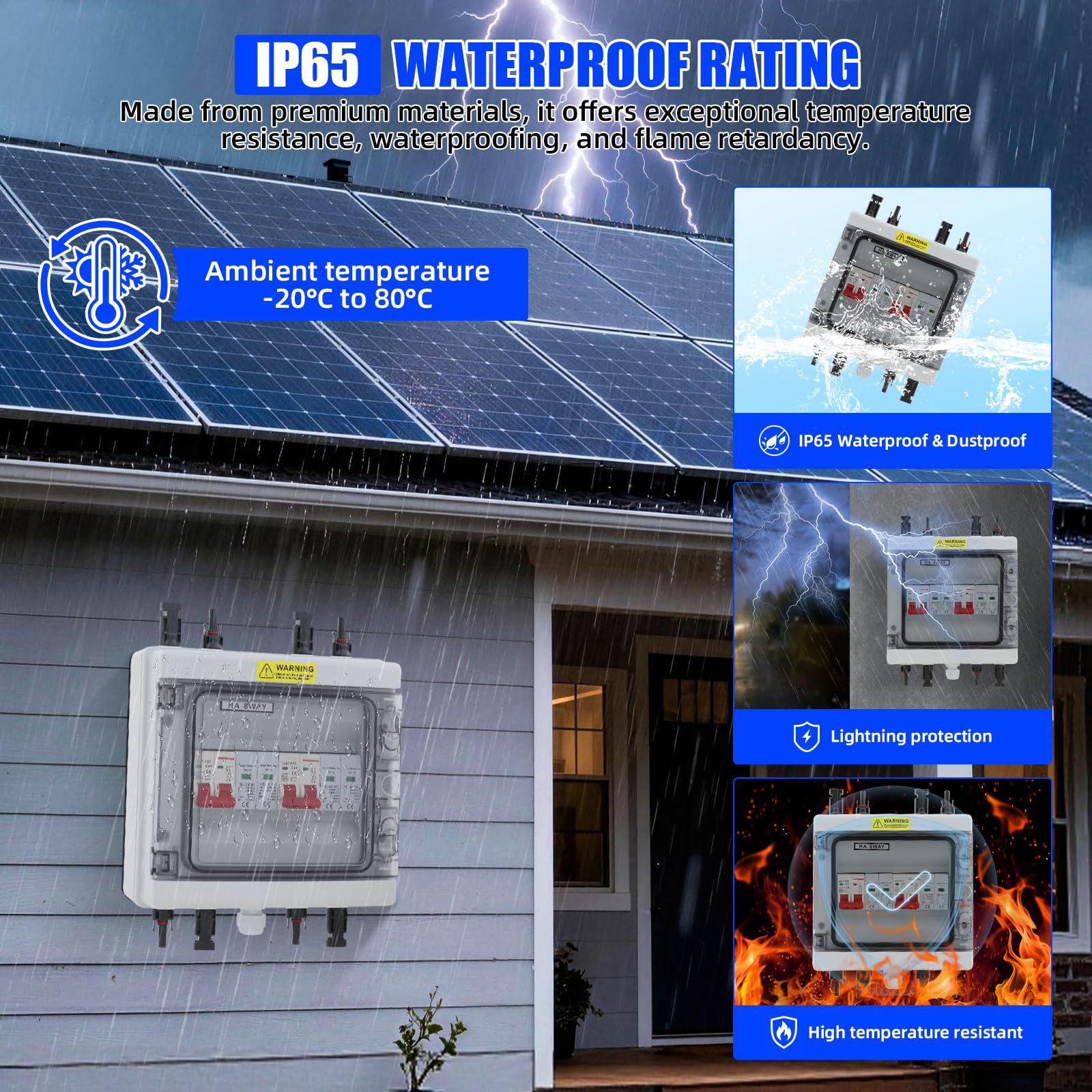 Überspannungsschutz PV, DC-Trennschalter 1000 V DC, 20-40 kA Blitz-und Leitungsschutzschalter, IP65 wasserdicht UV-beständig, 2-String (2-in-2-out) Solar Anschlusskasten für Photovoltaikanlagen