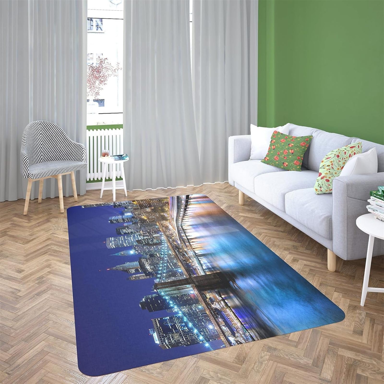 Tapis Moderne 3D New York Tapis Flanelle - Chambre Salon Chambre Enfant Tapis New York Decoration Carpet - Antidérapante Moquette 120x170 cm