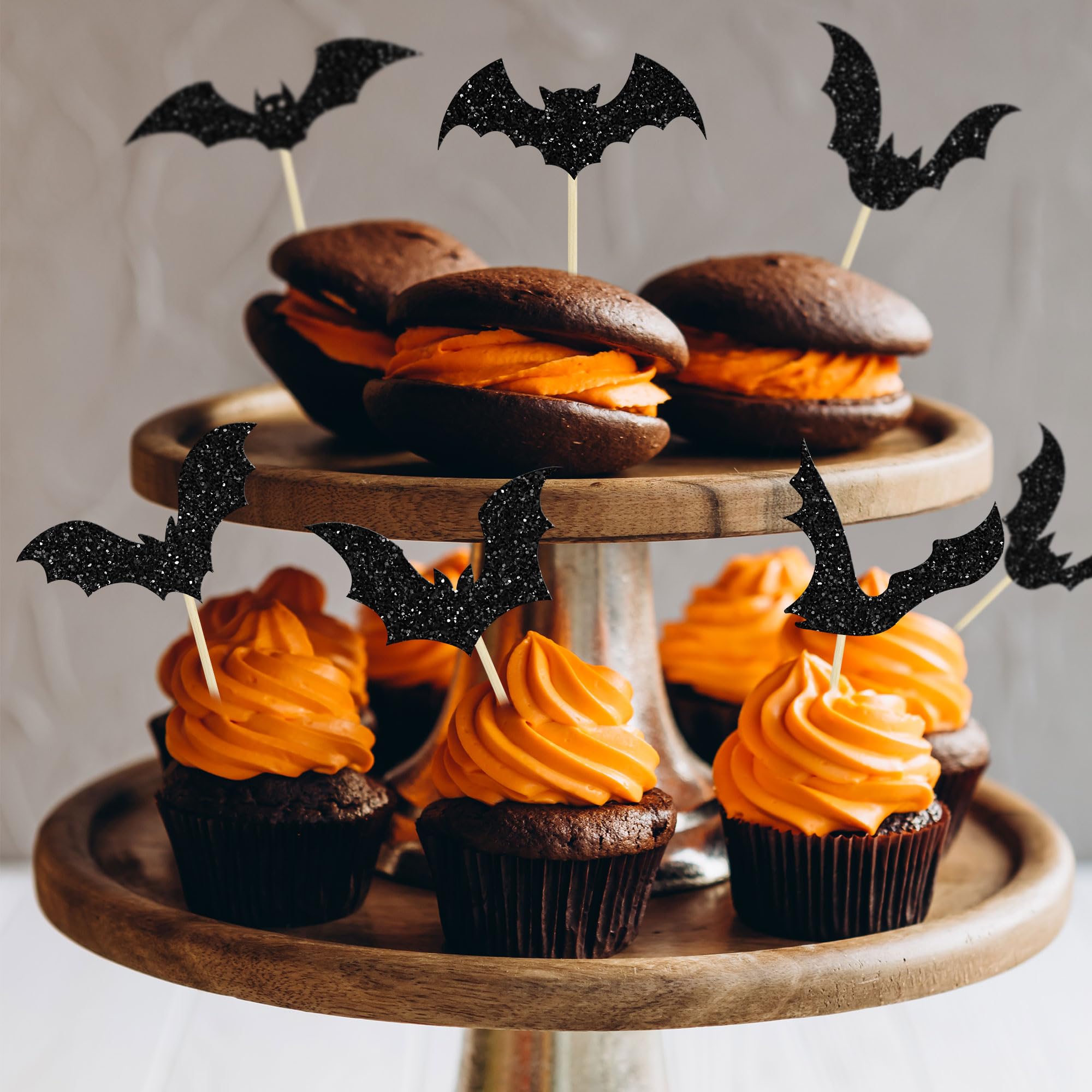 MoonyLI Halloween Fledermaus-Cupcake-Deko – 16 Stück, Lebensmittelecht, Mit Zahnstochern