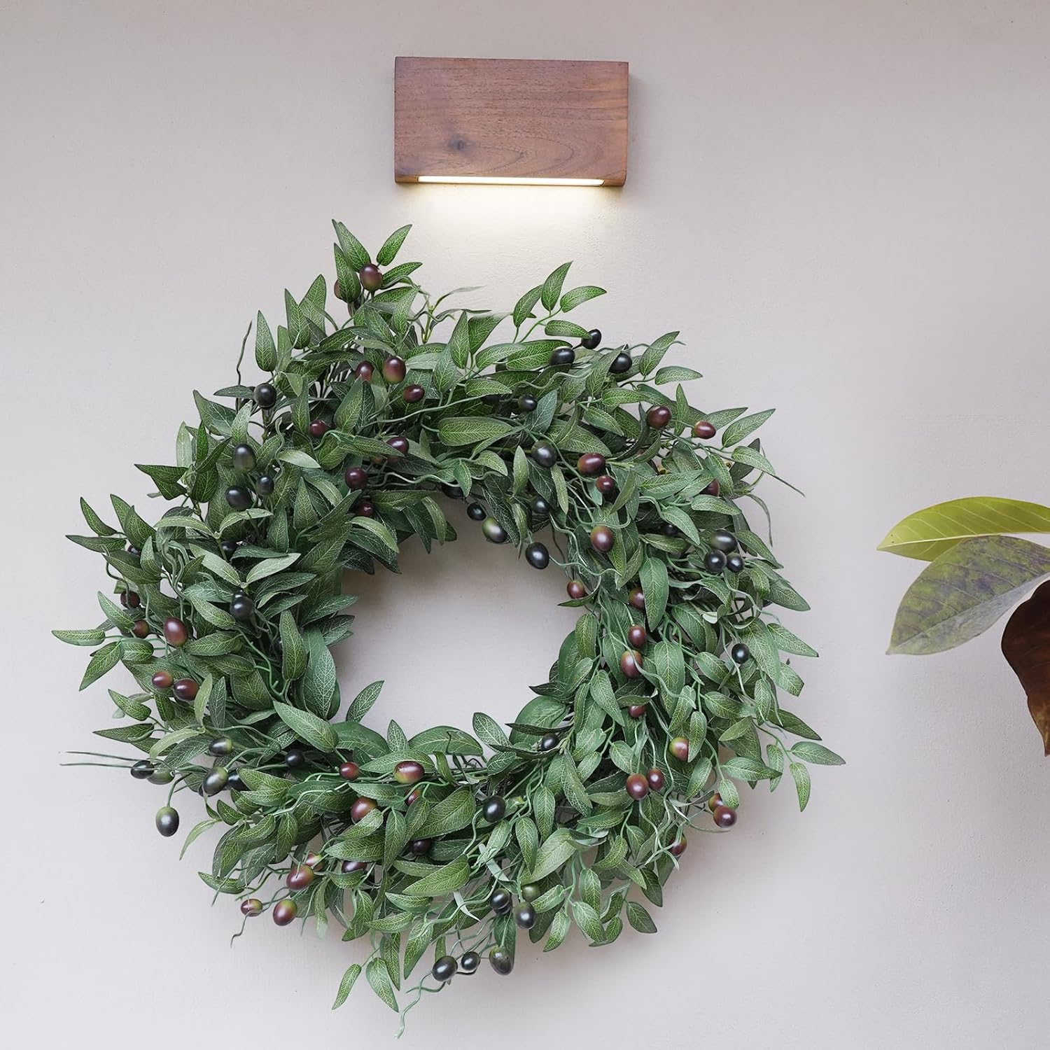 Olive Wreath 26 Inch Wreaths for Front Door with Purely Handmade Realistic Dense Olive Leaf Olive Berry, Elegant Home Decor Wreath Ideal for Front Door, Hallways, Any Area You Want to Brighten