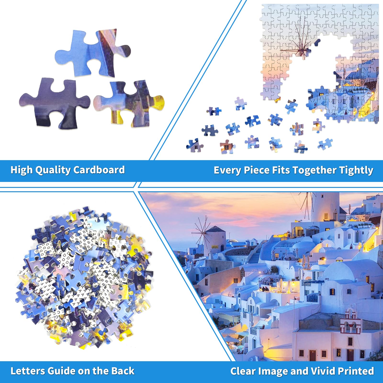 1000 Pieces Jigsaw Puzzles for Adults-Santorini Landscape Puzzles for Adults 1000 Pieces Skyline Sunset Jigsaw Puzzles 1000 Pieces Greece Buildings Puzzle 1000-Piece Scenery - Image 4