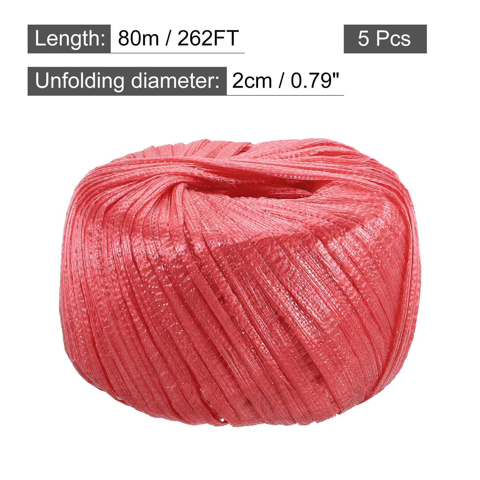 QUARKZMAN Corda in Plastica Poliestere Nylon per Casa, Larghezza 20Mm, Lunghezza 80m/262Ft,Per Imballaggio Giardinaggio Artigianato Confezione da 5 (Rosso)