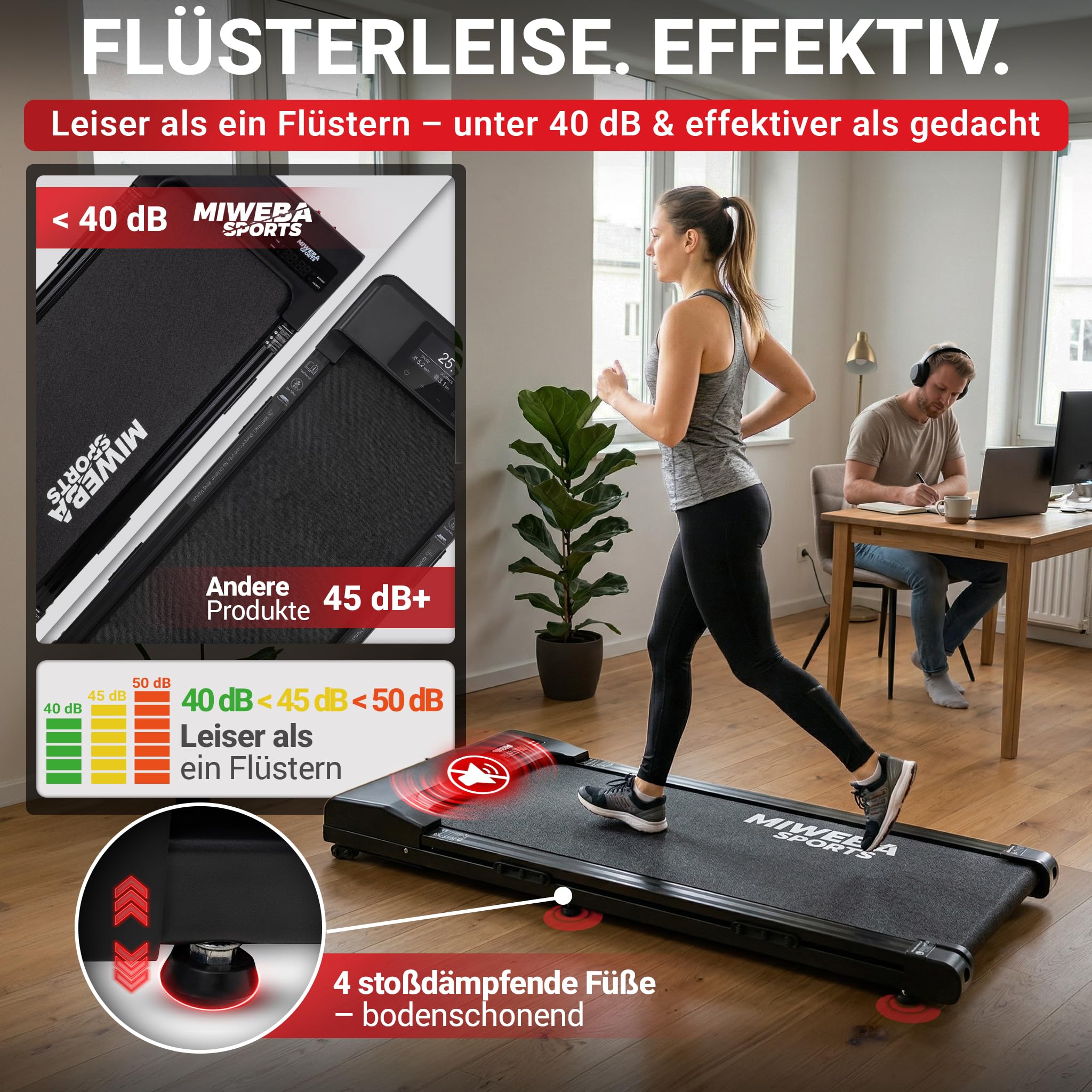 Miweba Sports Walking Pad mit Steigung WP100 | Walkingpad 9% Incline