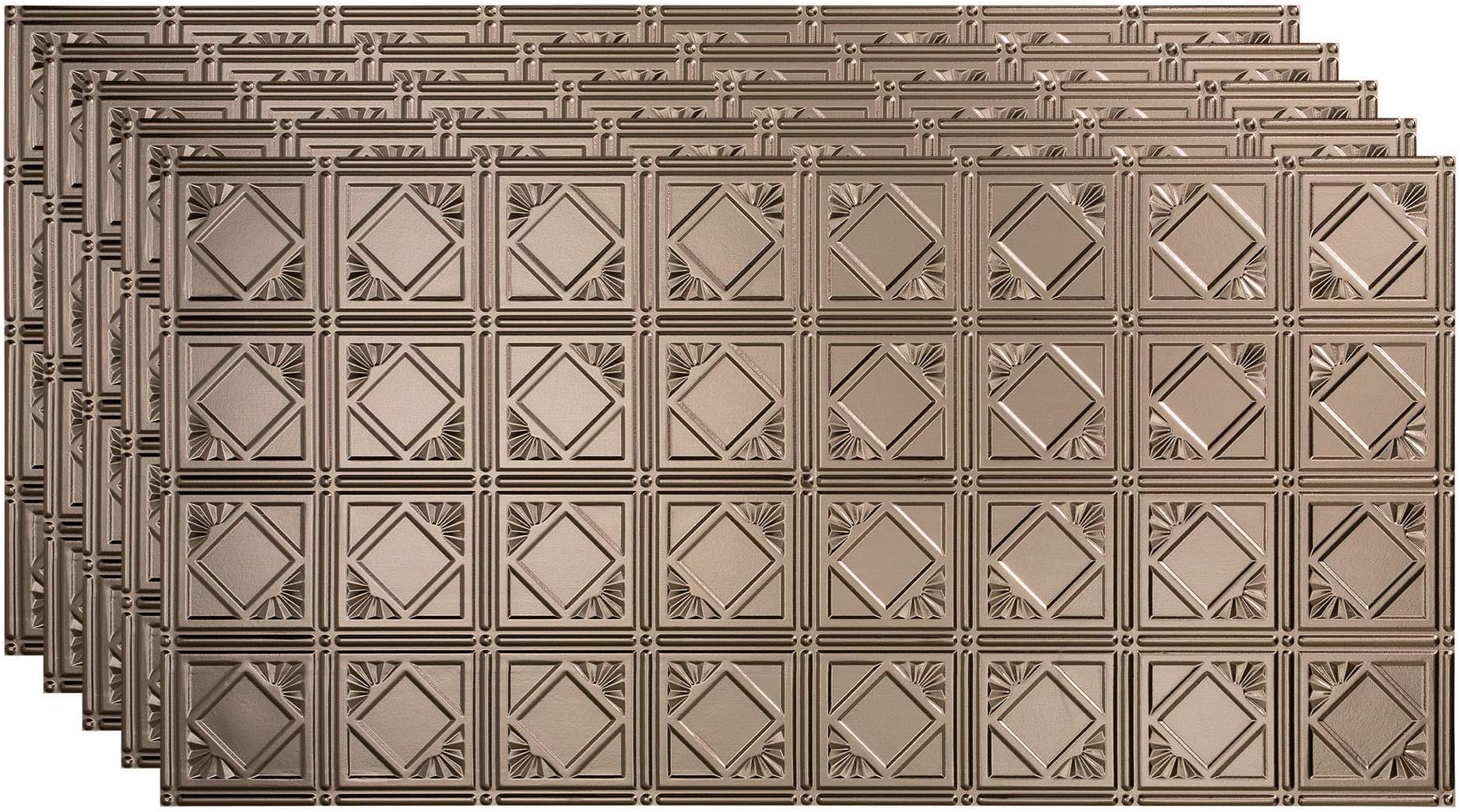 FASÄDE Traditional Style/Pattern 4 Decorative Vinyl 2ft x 4ft Glue Up Ceiling Panel in Brushed Nickel (5 Pack)