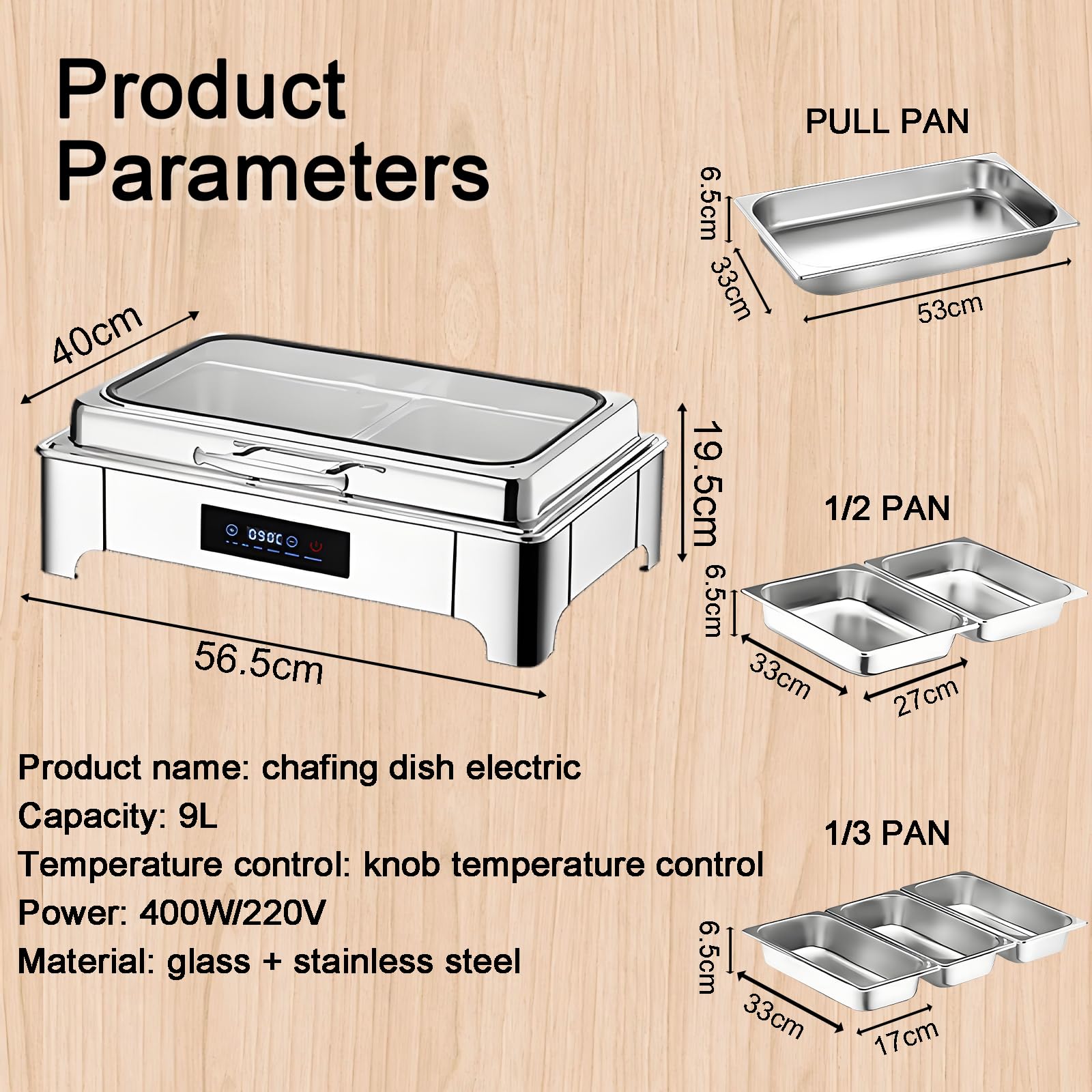 9L Chafing Dish Electrico para Buffet(1/2 Pan) | Acero Inoxidable Calentador de Buffet Electrico Profesional, Calentador de Comida Electrico Buffet Temperatura Regulable