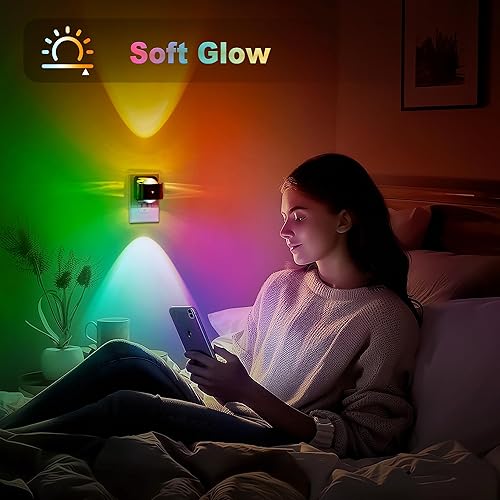 Miniatura 7 de JandCase Luces nocturnas enchufables a la pared, luz nocturna cambiante de 10 colores para niños, 2 unidades de enchufe giratorio de 180 RGB LED luz