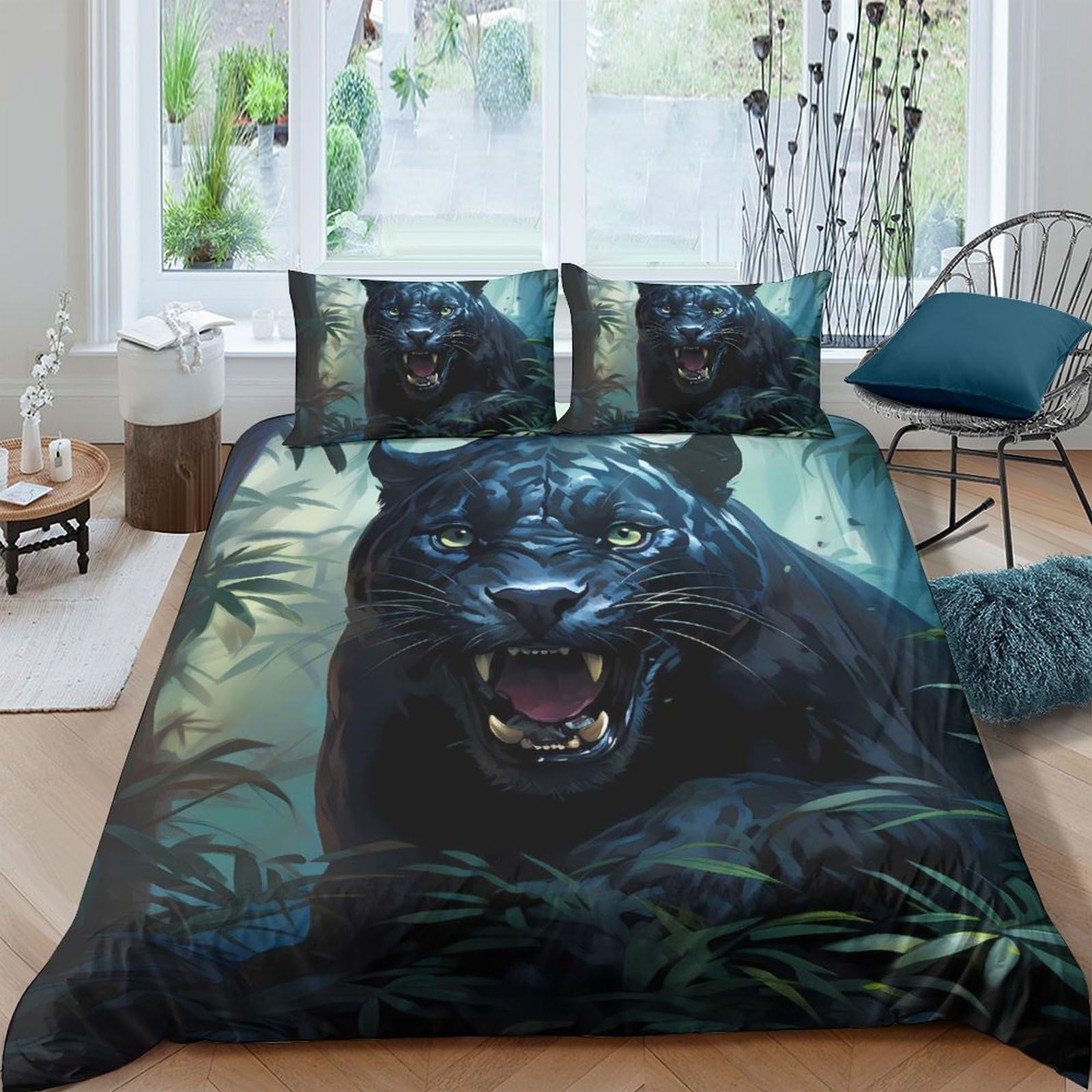 Ctjqhvkz Style-8 3D Printed Black Panther Jungle Fitted Sheet Microfiber Soft Breathable Wild Animal Bed Cover For Bedroom Decor Single（135X200cm）