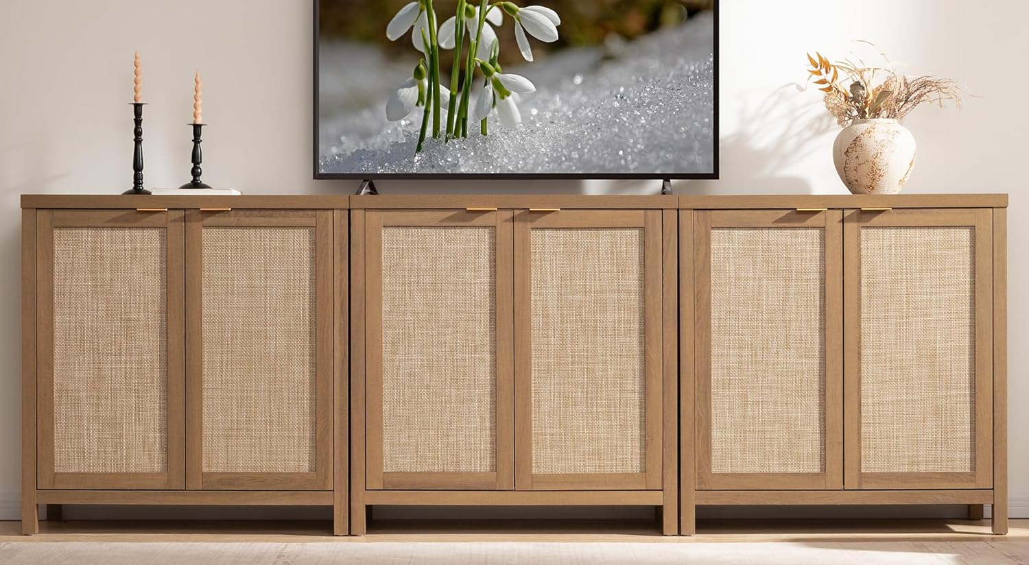 SICOTAS Boho Rattan Sideboard Buffet with Storage (Oak)