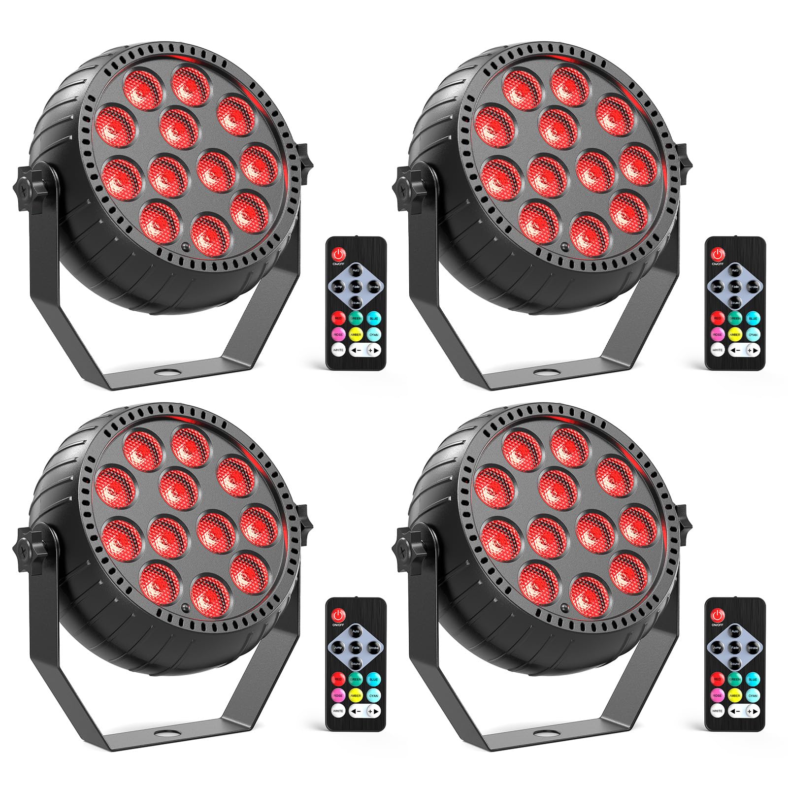 4PCS Mini RGB Par LED Batería, 12 LED Recargable Foco Escenario con Control Remoto Luces Escenario, Luces Discoteca Portátil para Fiestas, DJ, Bodas, Navidad, Halloween y Bares
