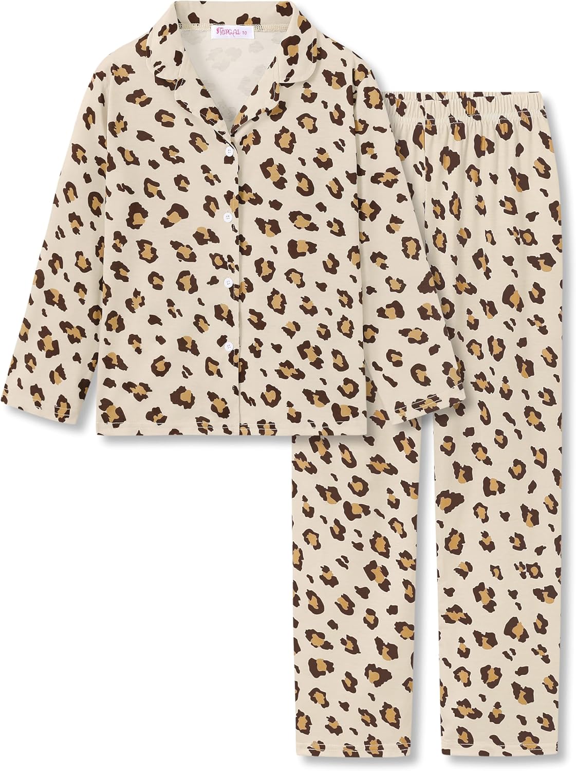 Topgal Comfy Coat Style Pajamas for Girls - Leopard, Cat & Bows Graphic Print Button Down Long Sleeves PJ Set Size 6-18