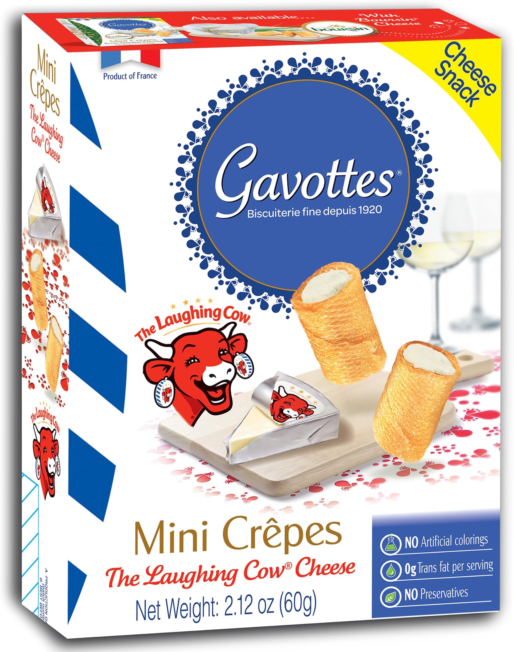 Gavottes French Laughing Cow Cheese Filled Mini Crispy Crepes | Crepe Crackers with Laughing Cow Cheese Filling | Ready to Eat Crispy Crepes Snack | Gavottes Crispy Crepes From France (2.12oz/60g)