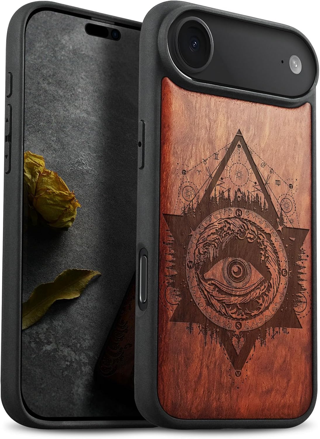 Carveit Magnetic Wooden Case for iPhone Air Case, Wood Artisan Engraved & Soft TPU Shockproof Cover, Compatible with MagSafe 17 Air Wireless Chargers (Night Falcon) Rosy