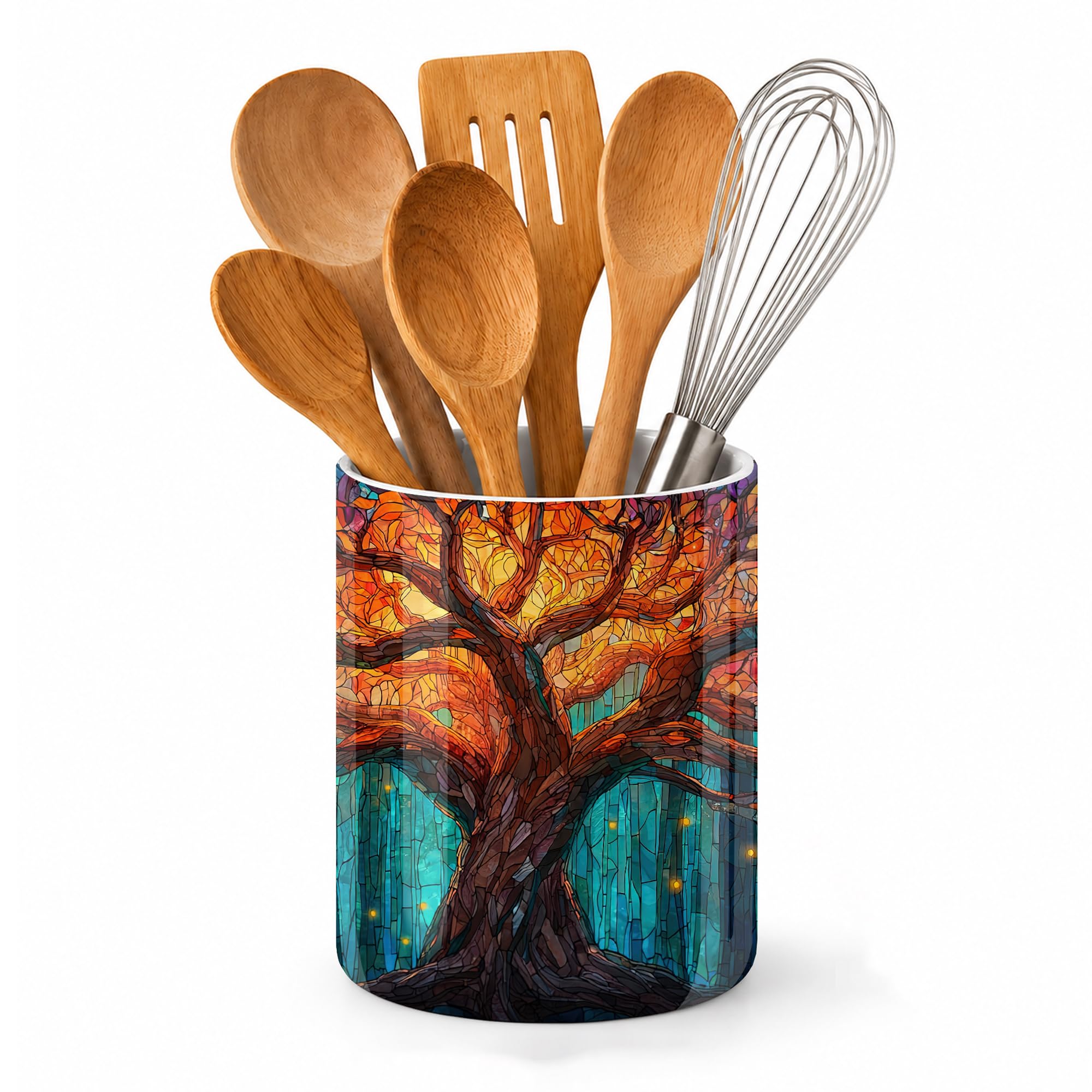 Axxitude Tree Of Life Shining Brightly Tree Of Life Kitchen Utensil Holder,Shining Brightly Large Ceramic Utensil Crock For Countertop,Cooking Utensil Organizer For Spatulas,Spoons