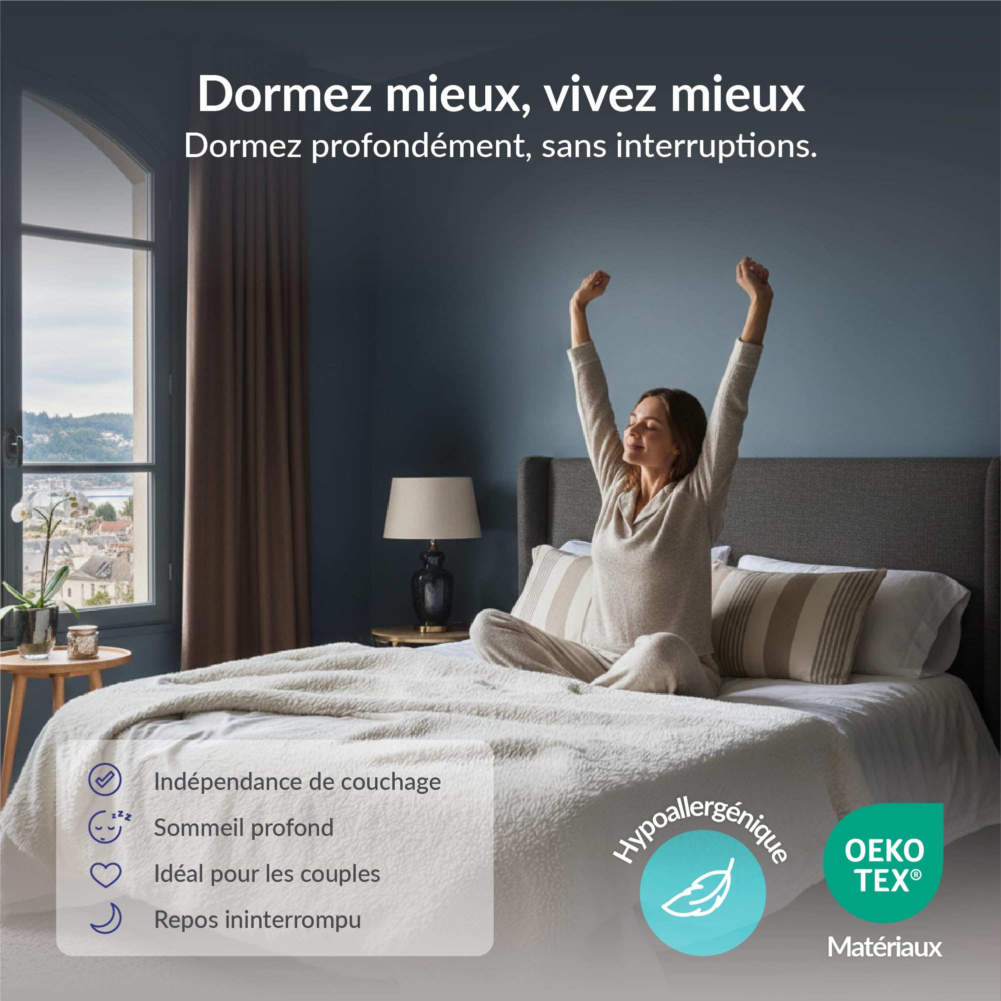 NATURALEX - Titanium - Pack de 2 Matelas 70x190-26 cm | Accueil Mousse mémoire de Forme + Blue Latex - Soutien Mi-Ferme - Respirant - 7 Zones - Réversible - Couchage indépendant