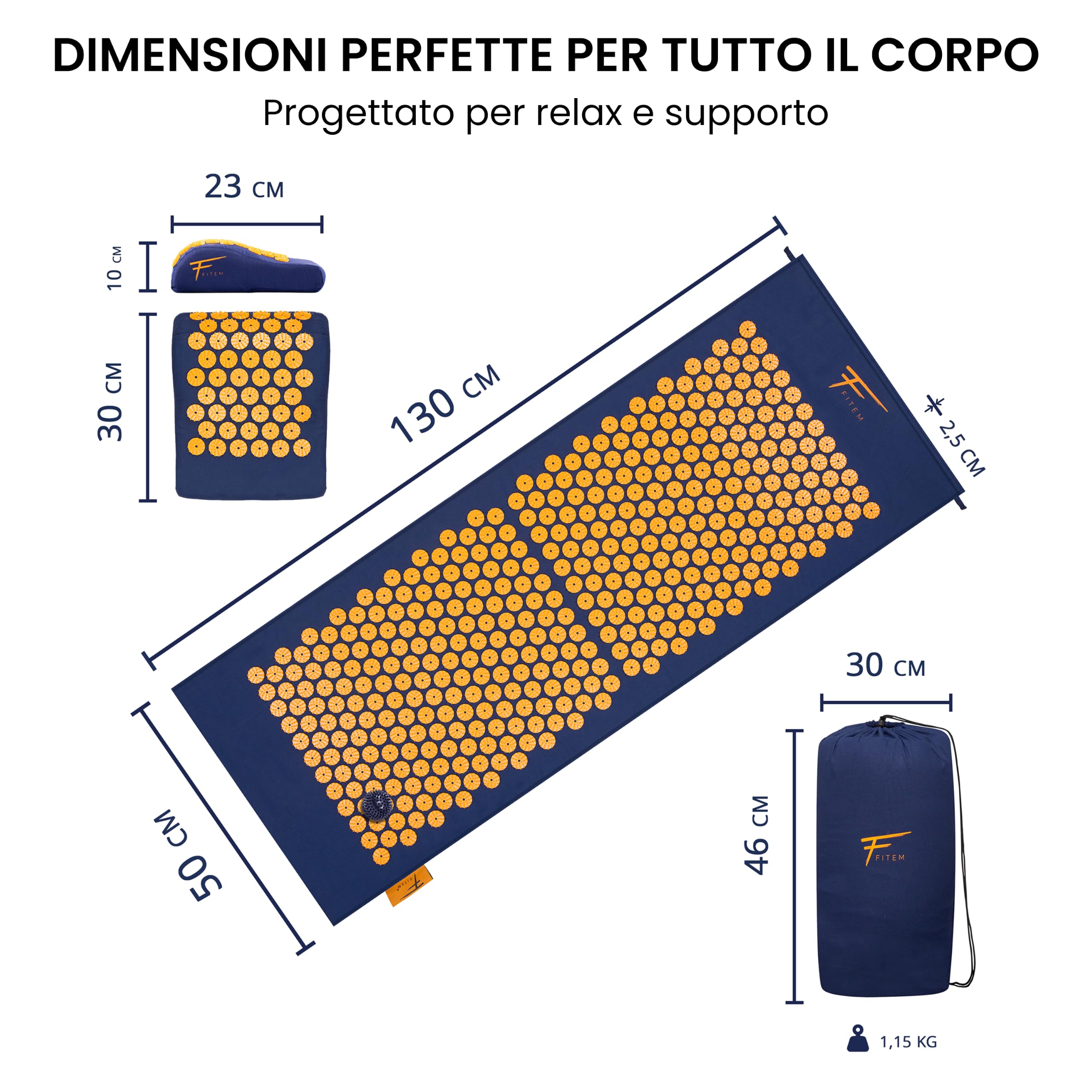 Fitem Tappetino per Digitopressione con Cuscino per Massaggio e Relax, Supporto per Schiena e Collo, Ideale per Yoga, Pilates e Recupero, Favorisce Benessere e Riposo a Casa