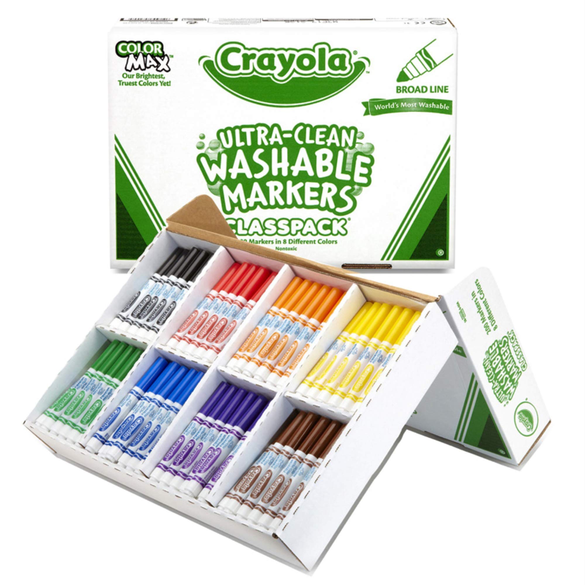CRAYOLA WASHABLE MARKERS CLASSPACK 200CT 8 COLORS CONICAL TIP - BIN588200