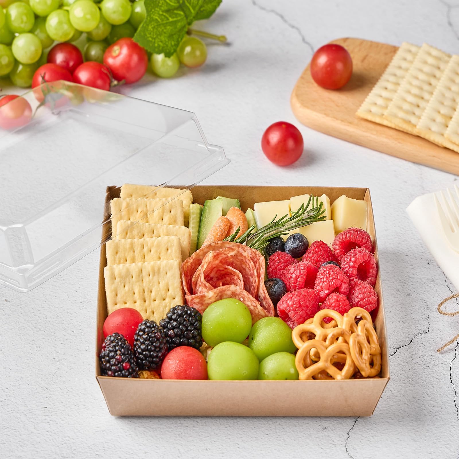 ZORRITA Scatole grandi per salumi con coperchio trasparente, 17,8 x 17,8 cm, confezione da 40 scatole quadrate usa e getta in carta kraft, contenitori per alimenti per salumi, fette di torte, dessert,