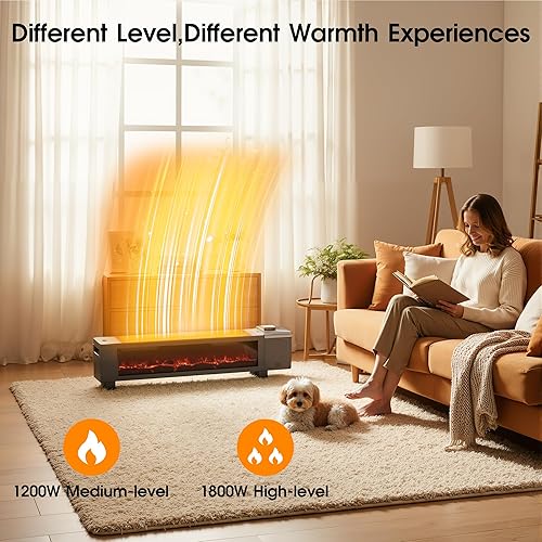 Miniatura 2 de Calentador de zócalo de 1800 W con llama 3D y estante de secado, termostato ajustable para uso en interiores, control remoto, temporizador de 12