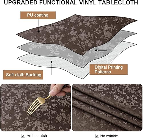 Miniatura 3 de Smiry Mantel rectangular, mantel de vinilo resistente al agua, lavable, para cocina y comedor (café, 60 x 84 pulgadas)