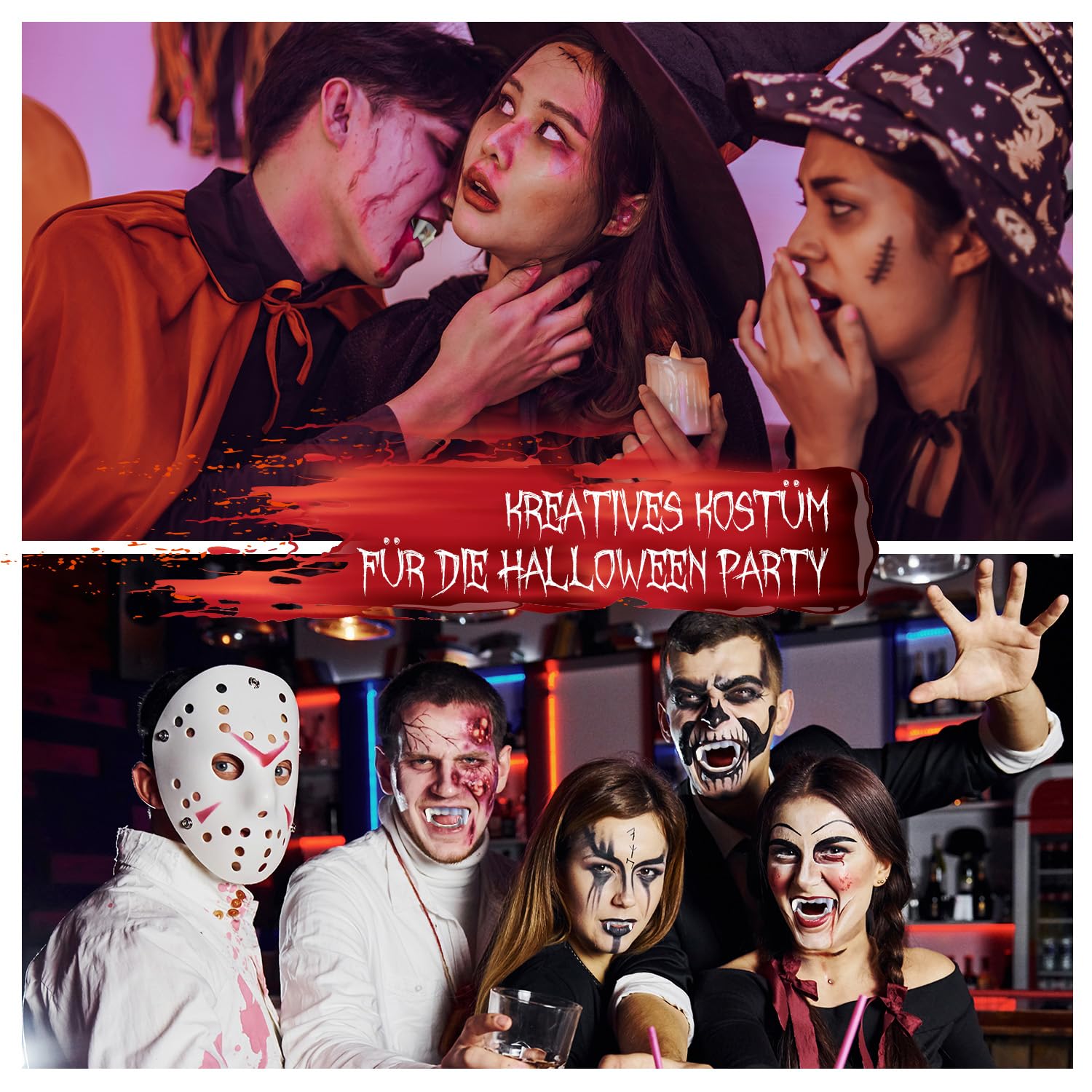 Festicy Specjalny zestaw do makijażu na Halloween, SFX, kompletny zestaw ze sztuczną krwią, lateksem, woskiem do blizn i akcesoriami, sztuczna krew do skóry i ubrań, na Halloween, do przerażających
