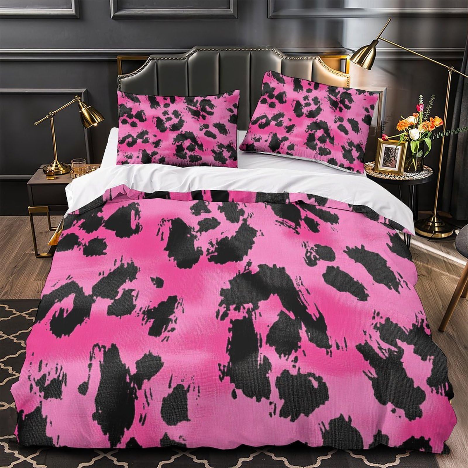 Housse de couette microfibre rose motif animalier 3D d'une légèreté remarquable